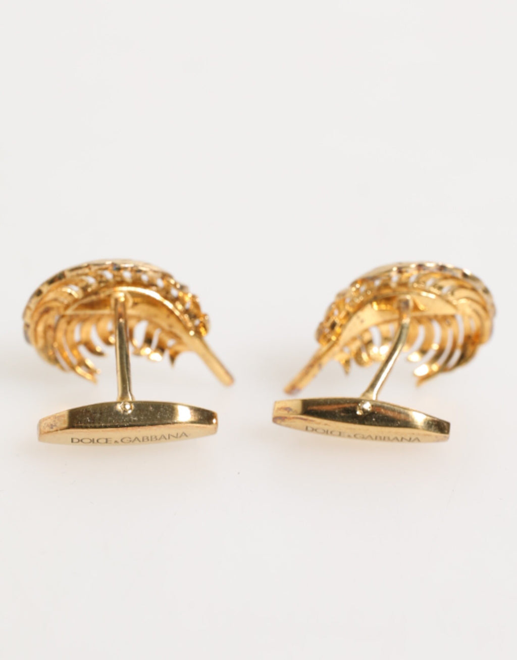 Dolce & Gabbana Gold 925 Sterling Silver Crystal Leaf Accessory Cufflink