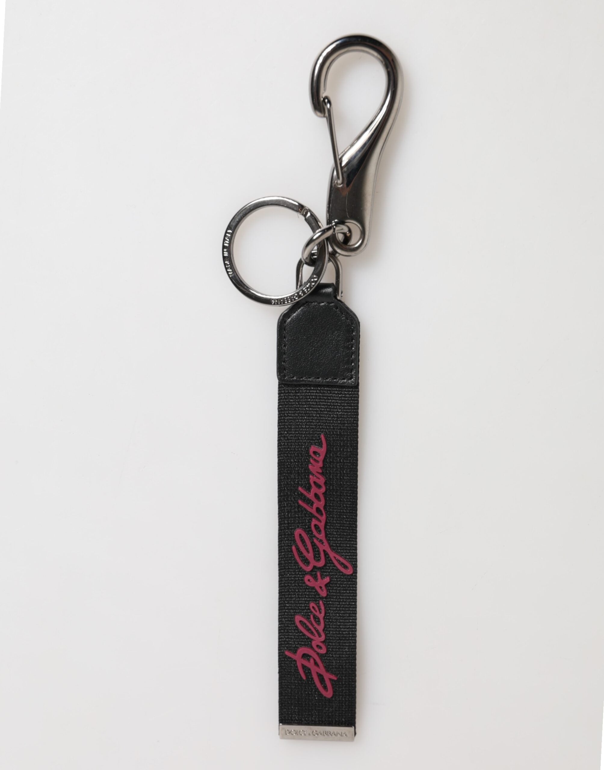 Dolce & Gabbana Black Burgundy Polyester DG Logo Men Keychain Keyring