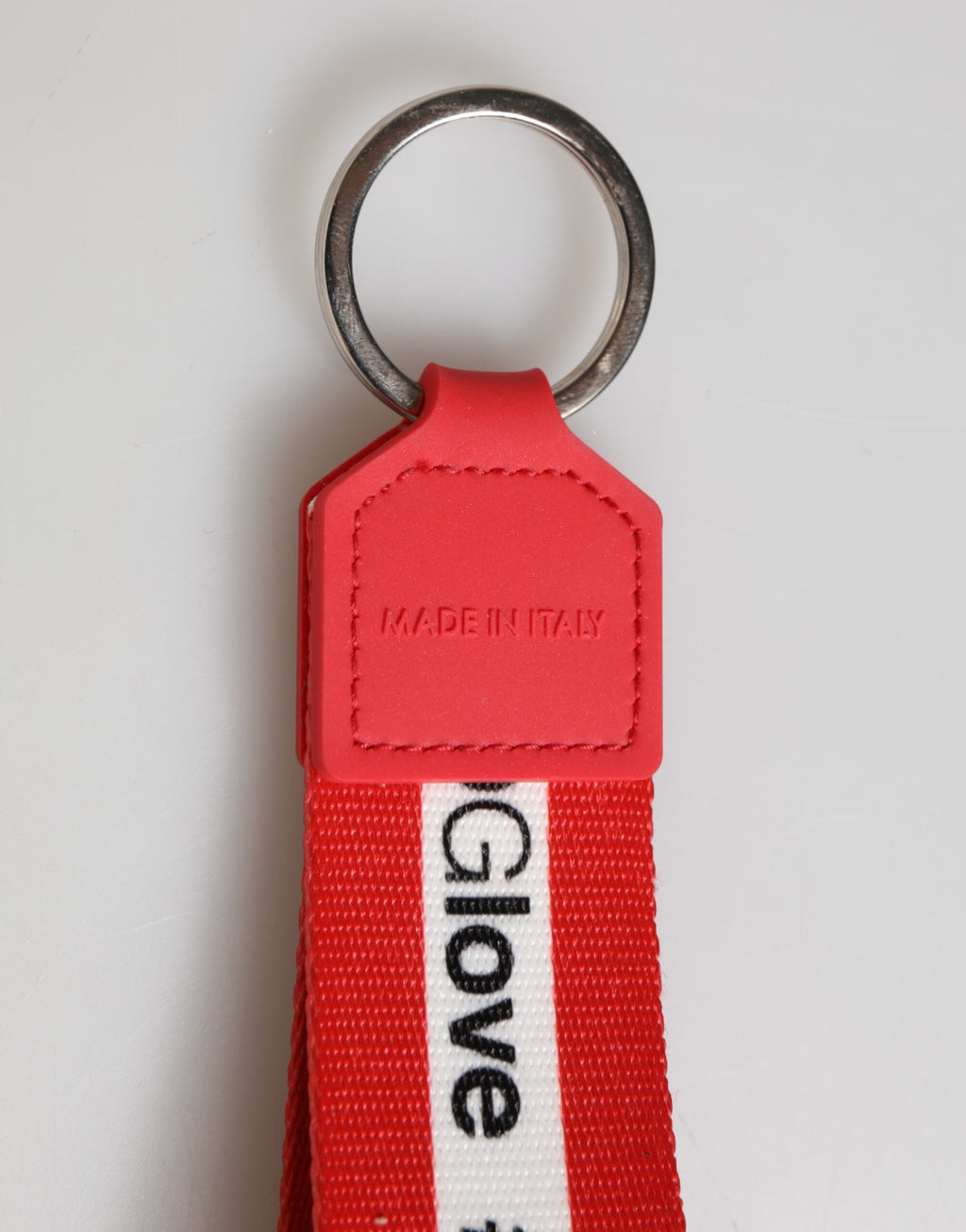 Dolce & Gabbana Red Logo Polyester Silver Brass Holder Keychain Men Keyring