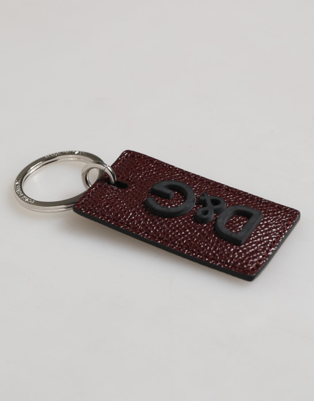 Dolce & Gabbana Dark Brown Leather Logo Metal Ring Men Keychain Keyring