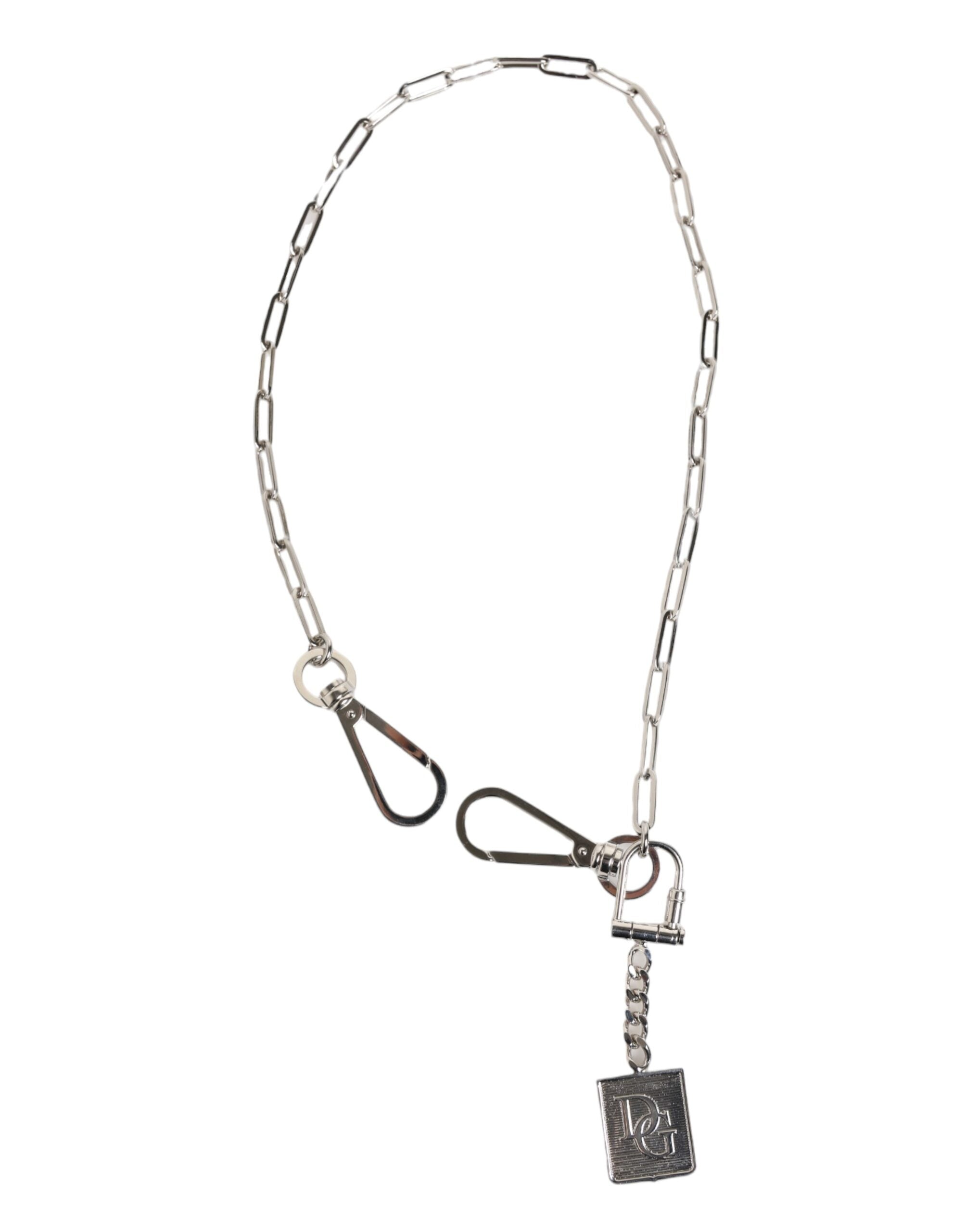 Dolce & Gabbana Silver Tone Metal Chain DG Logo Pendant Men Necklace
