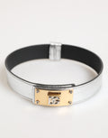 Dolce & Gabbana Gargantilla de cuero texturizado plateado y metal dorado