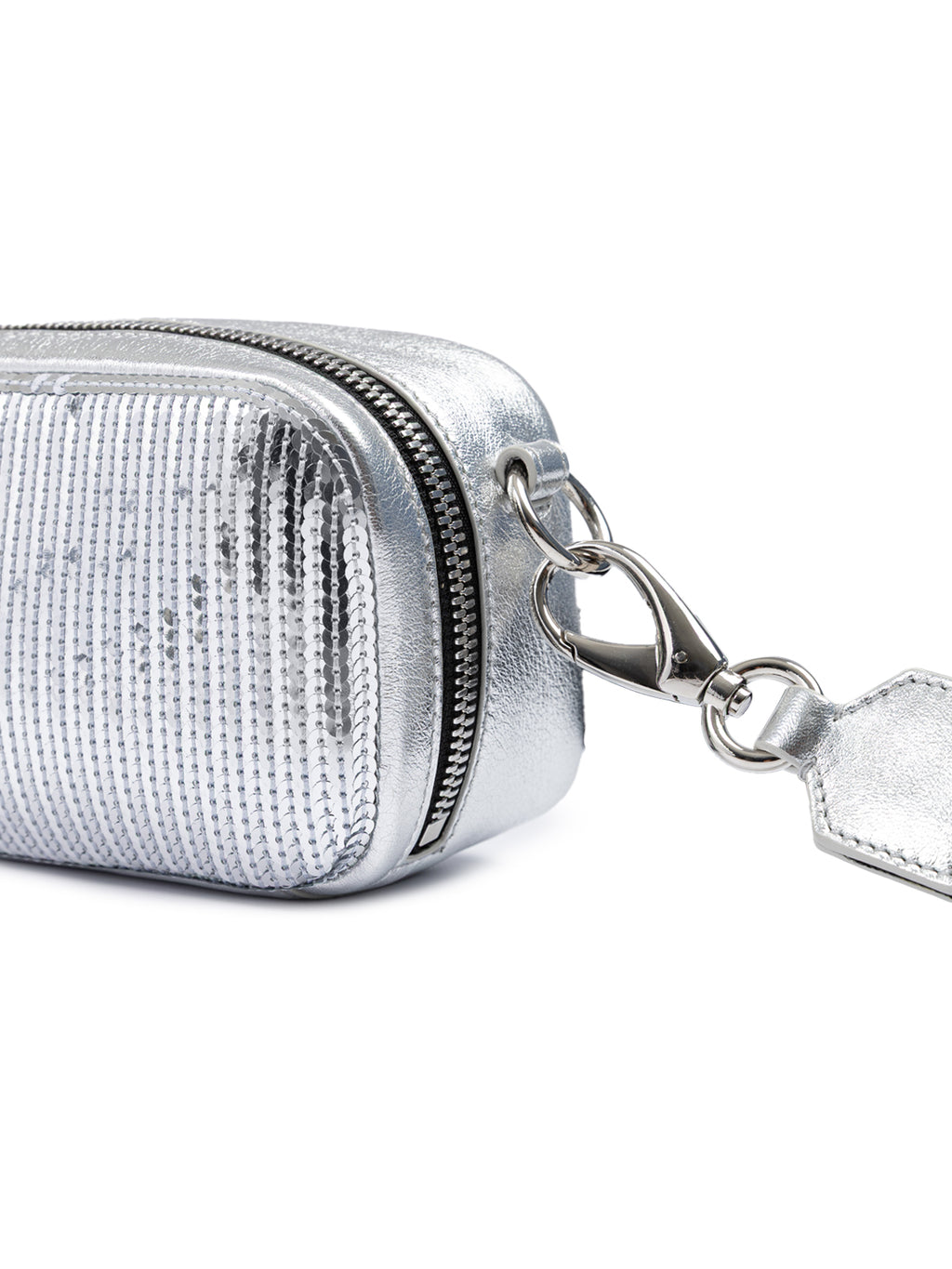 Dsquared² Silver Paillettes and Leather Clutch Bag