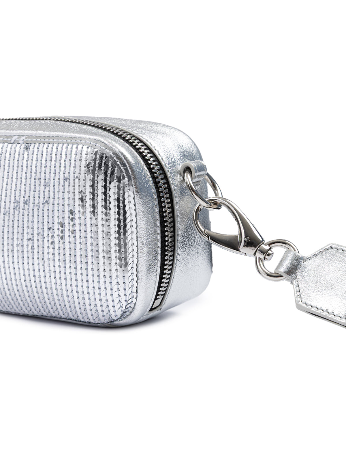 Dsquared² Silver Paillettes and Leather Clutch Bag