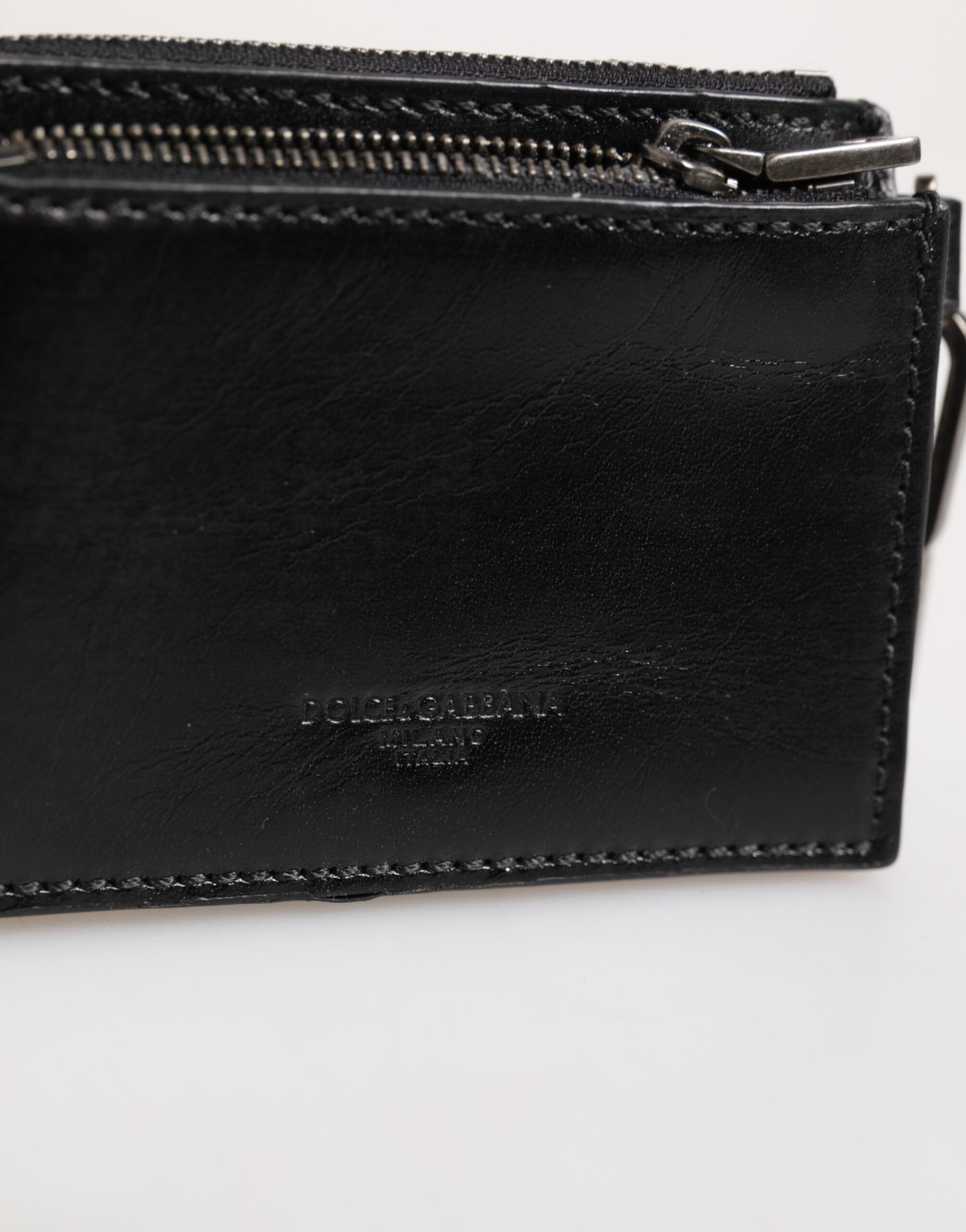 Dolce & Gabbana Black Leather Zip Logo Keyring Coin Purse Keyring Wallet