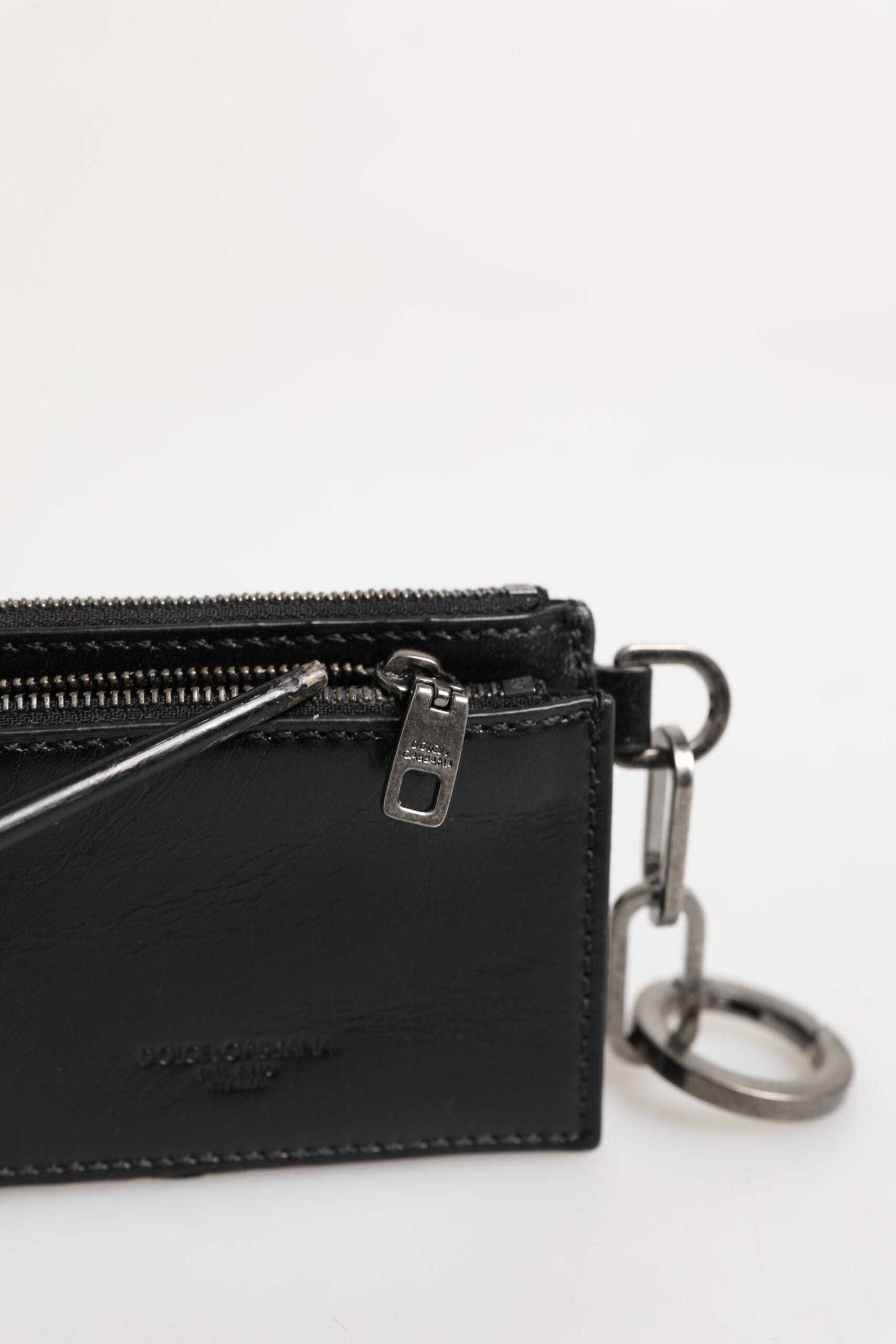 Dolce & Gabbana Black Leather Zip Logo Keyring Coin Purse Keyring Wallet
