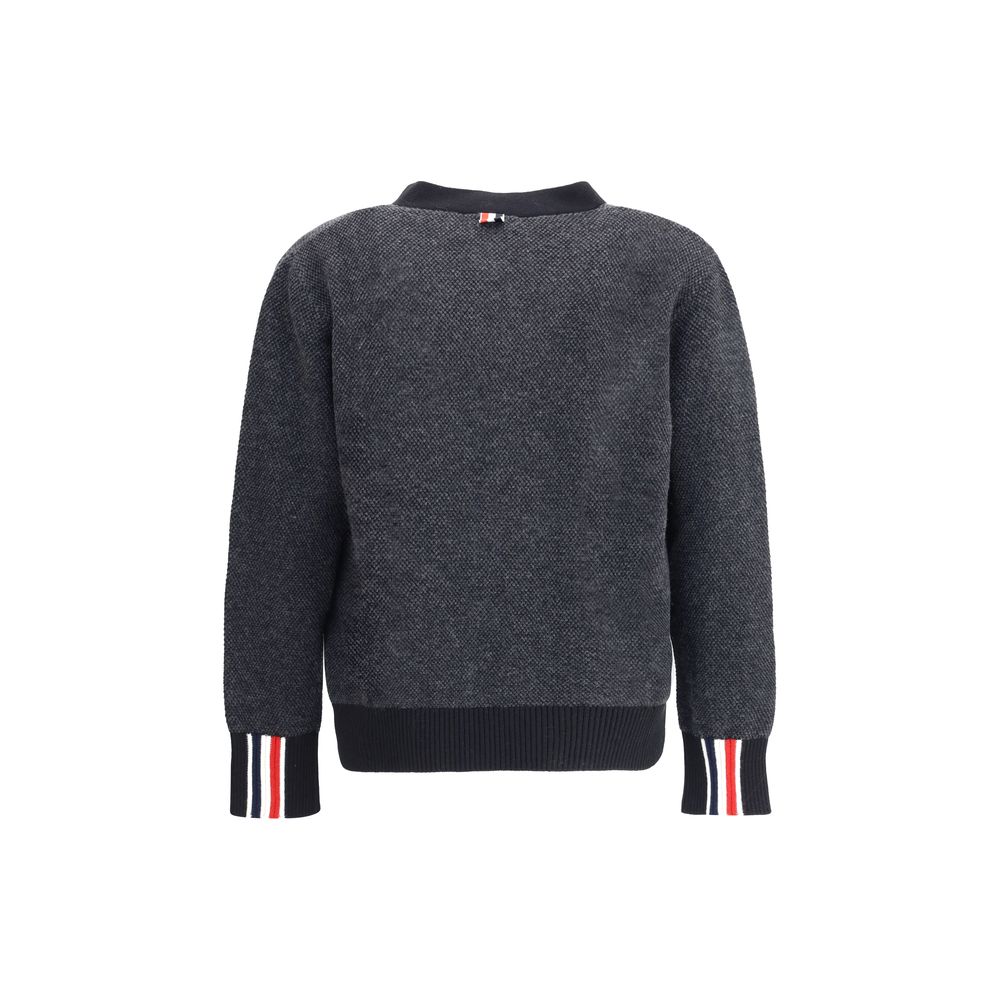 Thom Browne TEXTURED STITCH V NECK CARDIGAN IN WASHE