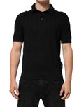 Dolce & Gabbana Black Silk Jacquard DG Polo Shirt T-shirt
