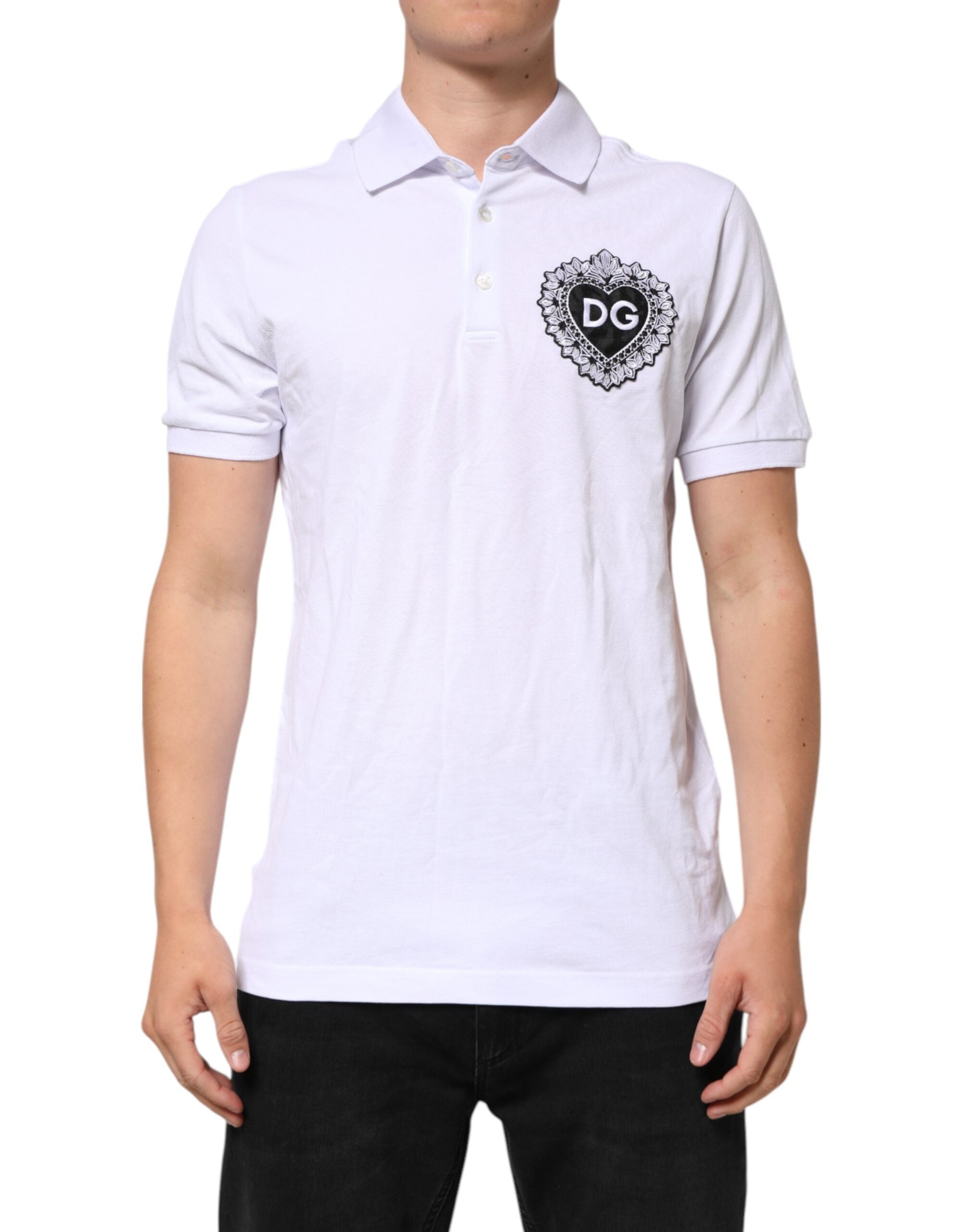 Dolce & Gabbana White Cotton DG Heart Logo Embroider T-shirt