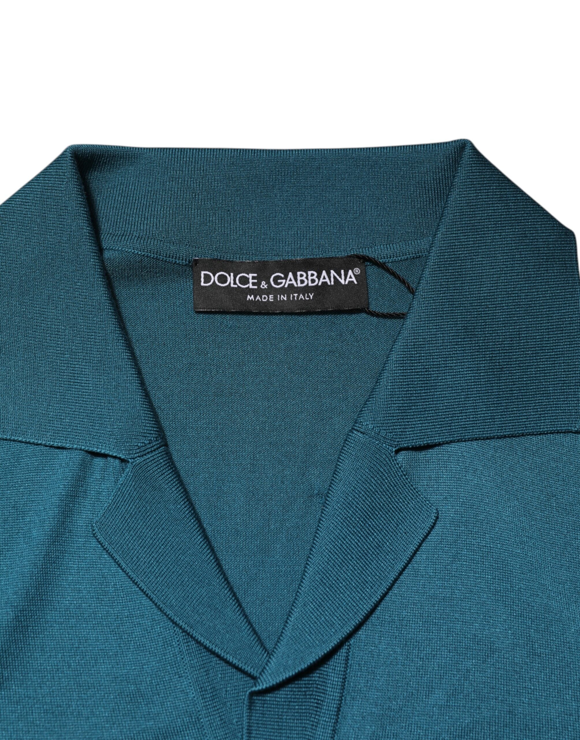 Dolce & Gabbana Teal Blue Silk Collar Short Sleeve Polo T-shirt
