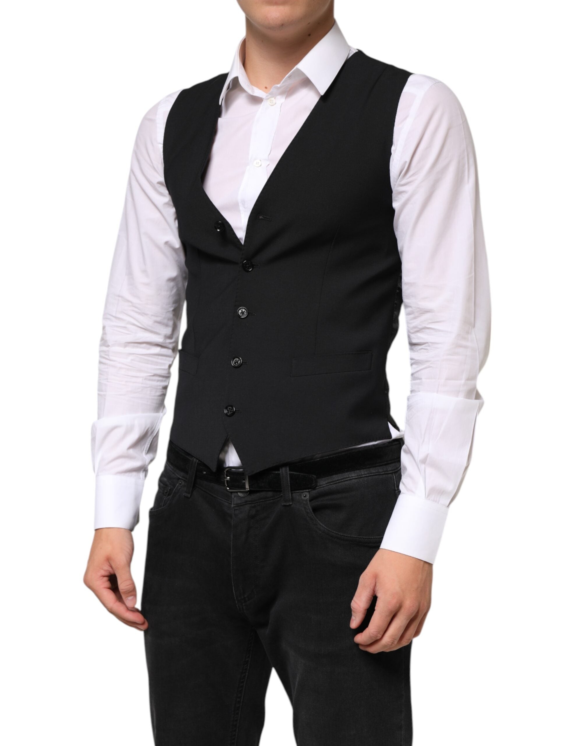 Dolce & Gabbana Black Wool Dress Formal Men Waistcoat Vest