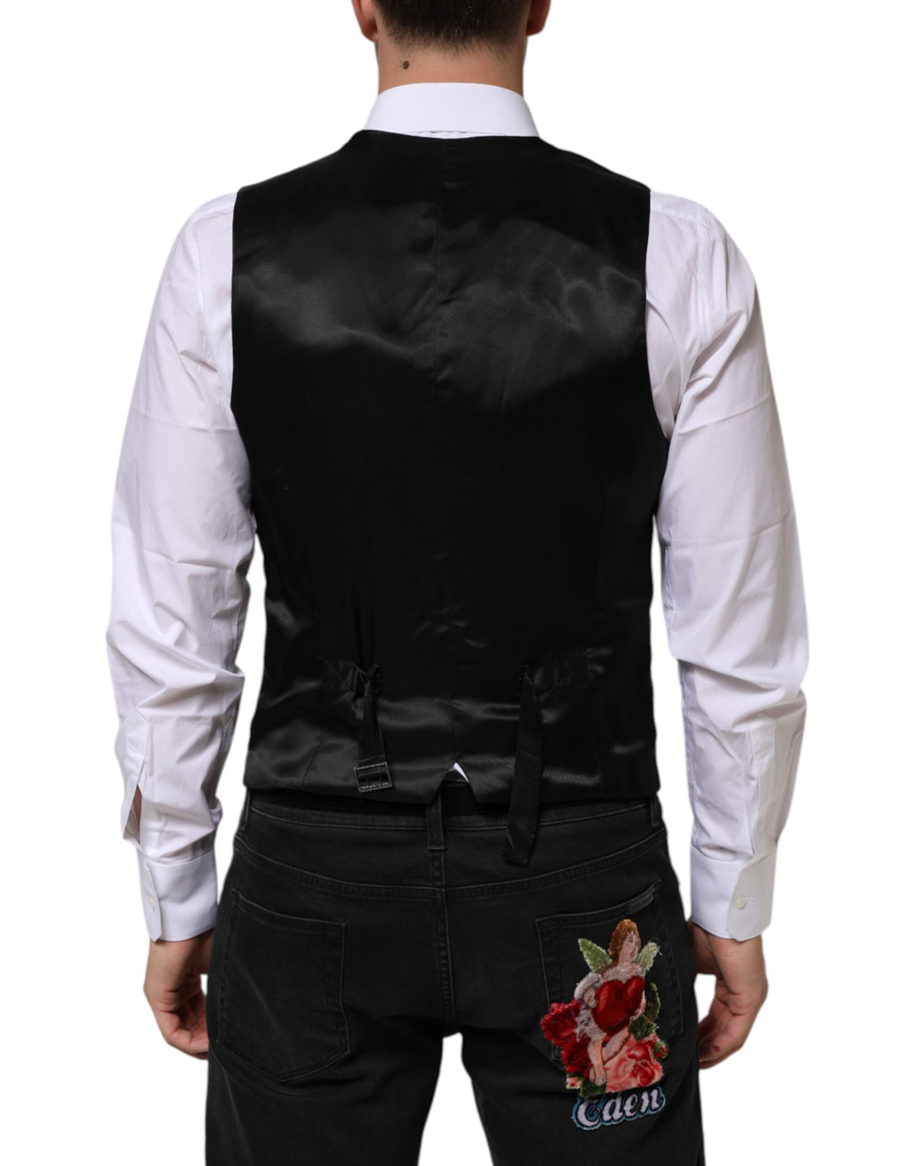 Dolce & Gabbana Black Wool Dress Formal Men Waistcoat Vest