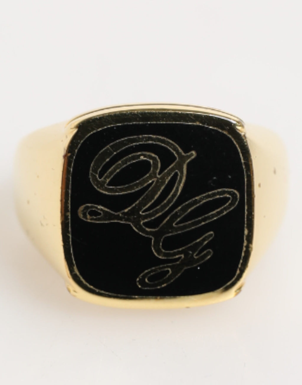 Dolce & Gabbana Gold Tone Enamel Brass Signet DG Logo Adjustable Ring