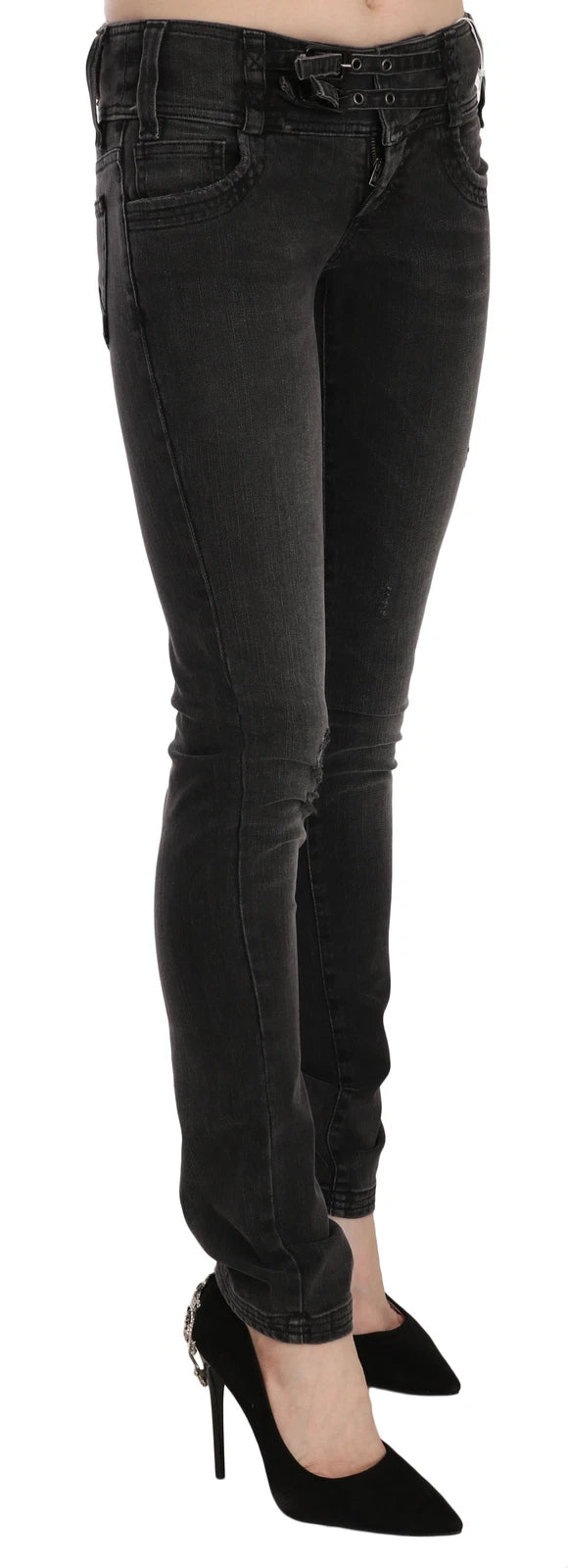 John Galliano Black Washed Low Waist Slim Fit Skinny Denim Pants Jeans