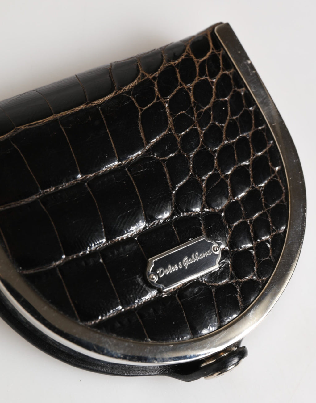 Dolce & Gabbana Black Polished Crocodile Leather Mens Coin Purse Wallet