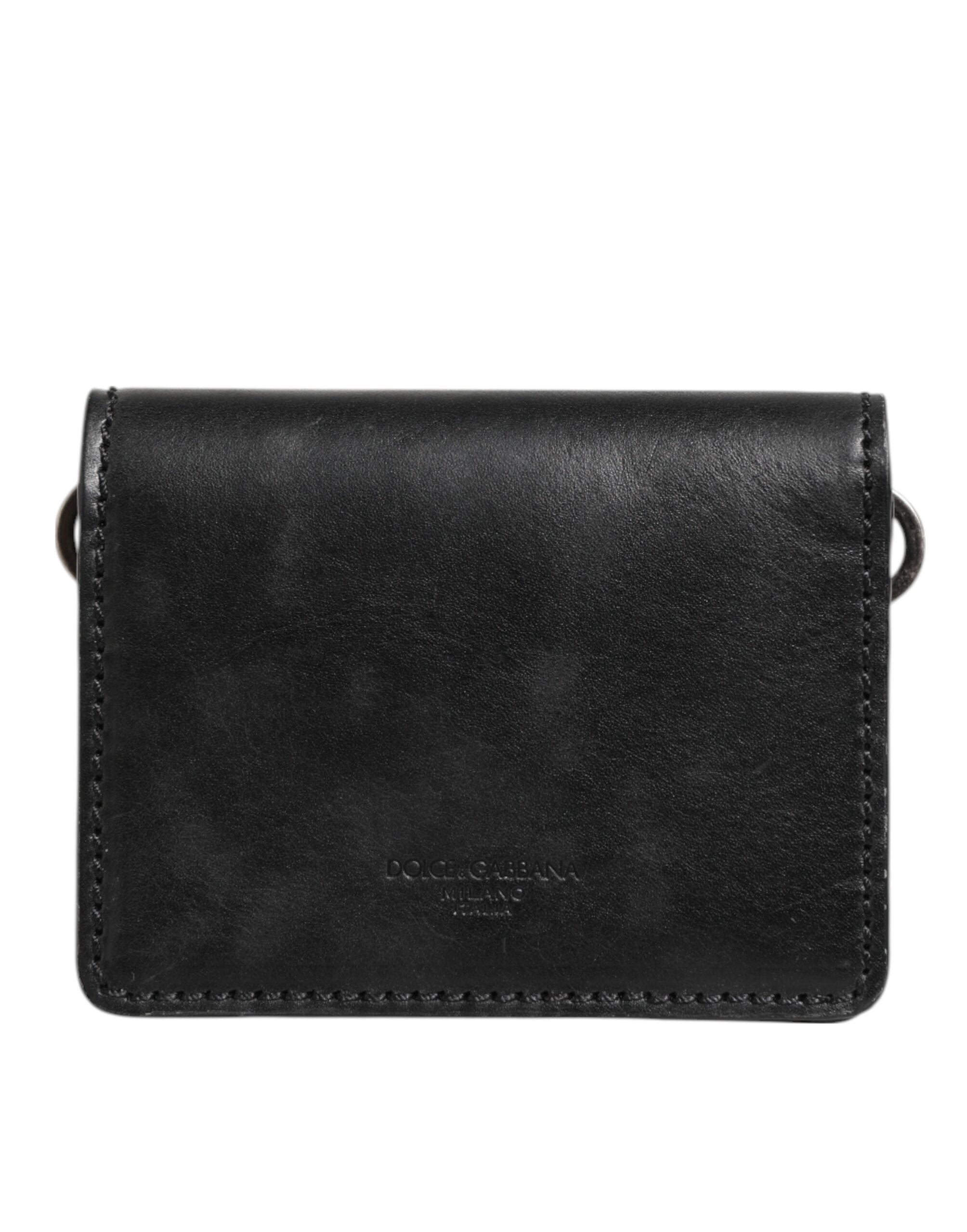 Dolce & Gabbana Black Leather Bifold Card Holder Mens Coin Purse Key Clip Wallet
