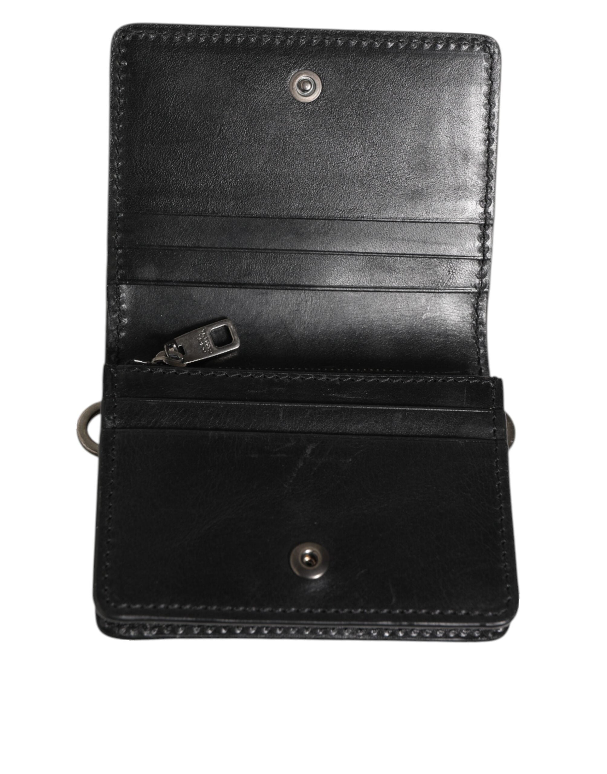Dolce & Gabbana Black Leather Bifold Card Holder Mens Coin Purse Key Clip Wallet