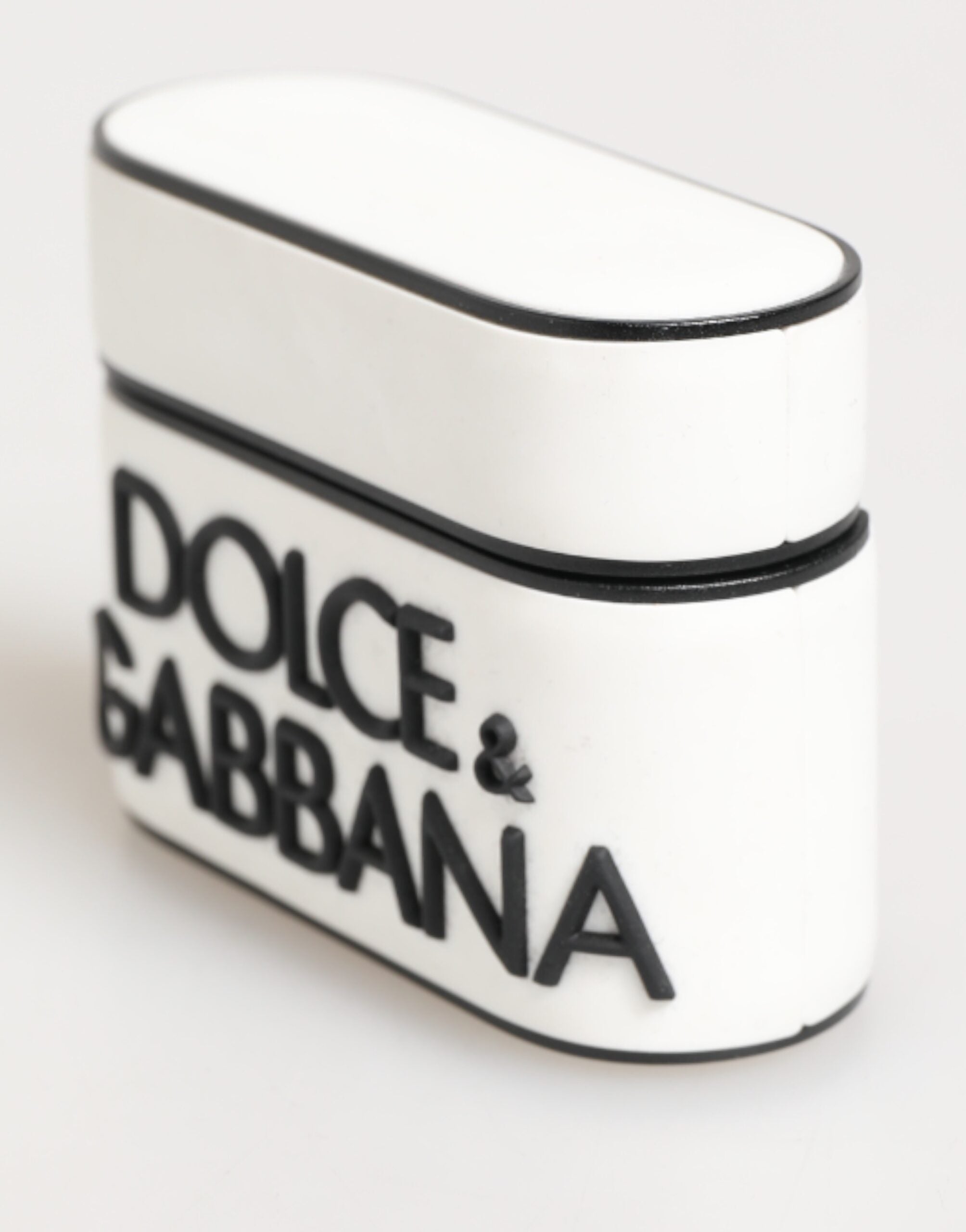 Dolce & Gabbana White Black Rubber Logo Embossed Accessory Airpods Case