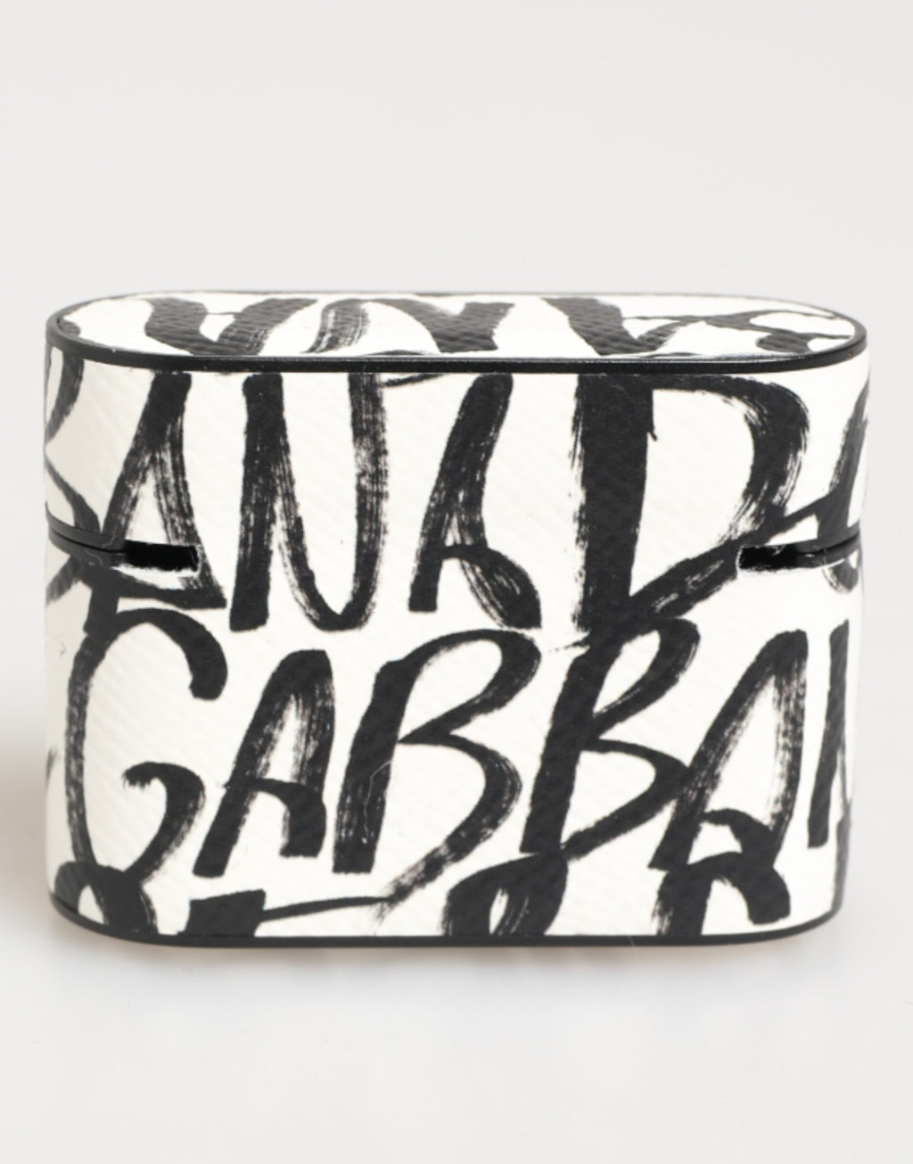 Dolce & Gabbana Black White Leather Monogram Print Logo Holder Airpods Case