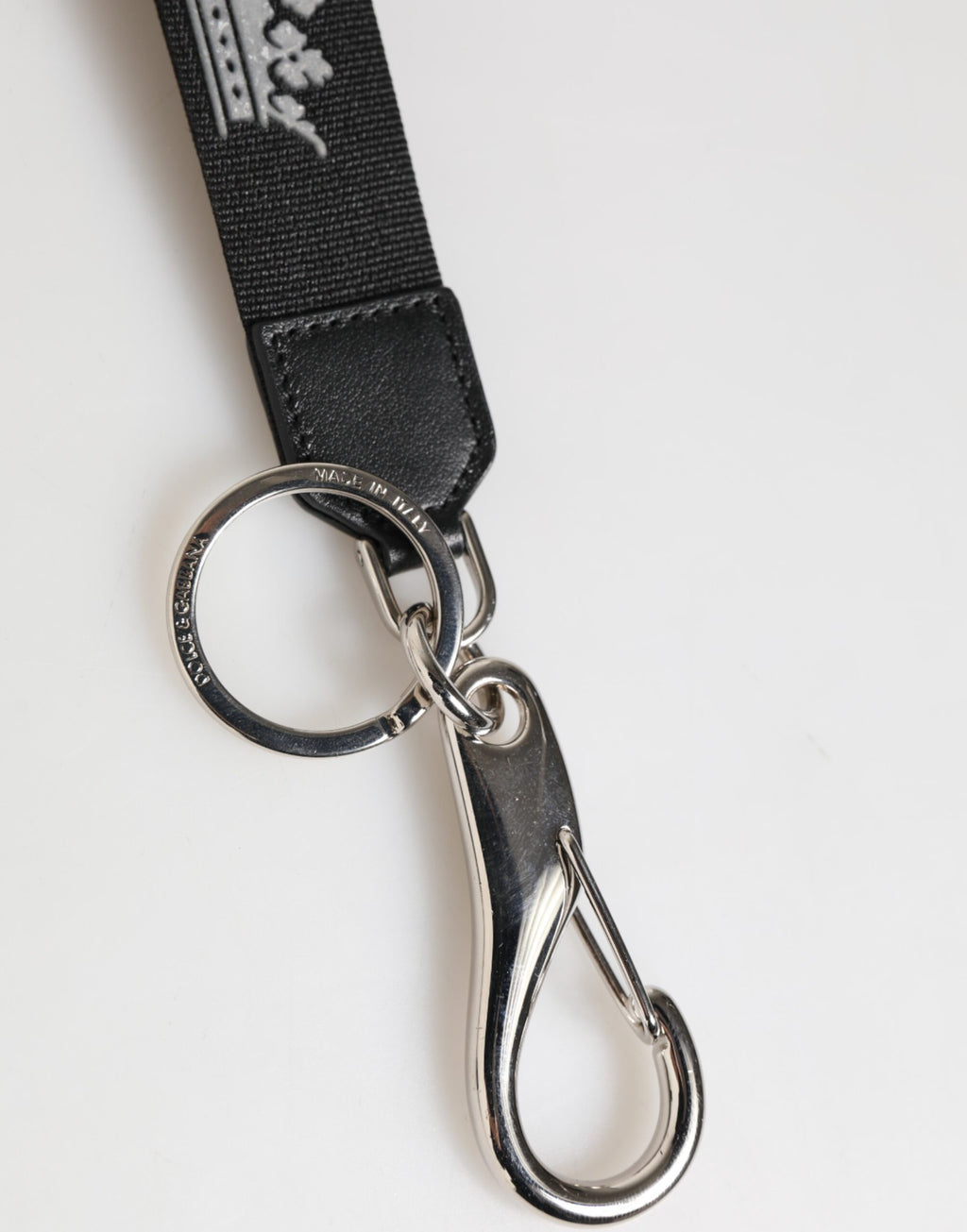 Dolce & Gabbana Black Silver Nylon DG Crown Men's Holder Keychain Keyring