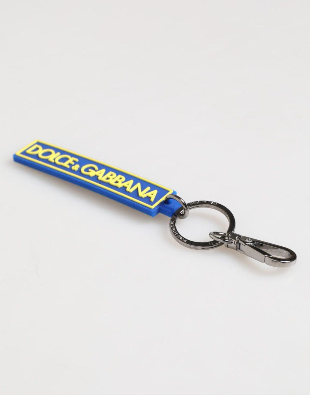 Dolce & Gabbana Blue Yellow DG Rubber Logo Silver Men's Keychain  Keyring