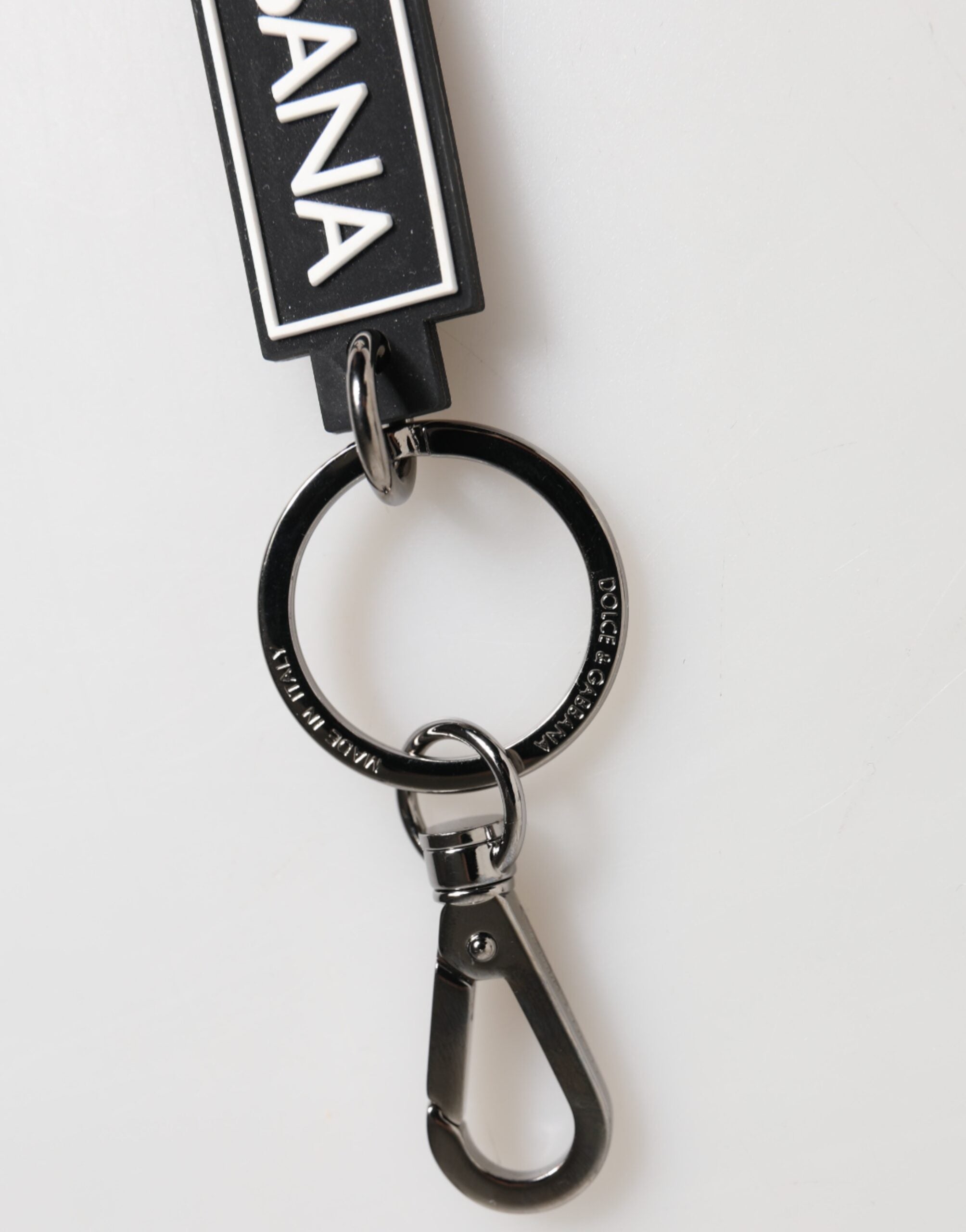 Dolce & Gabbana Black White DG Rubber Logo Silver Men's Holder Keyring
