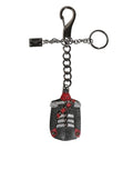 Dolce & Gabbana Black Red Military Leather Patch DG Logo Keychain Keyring