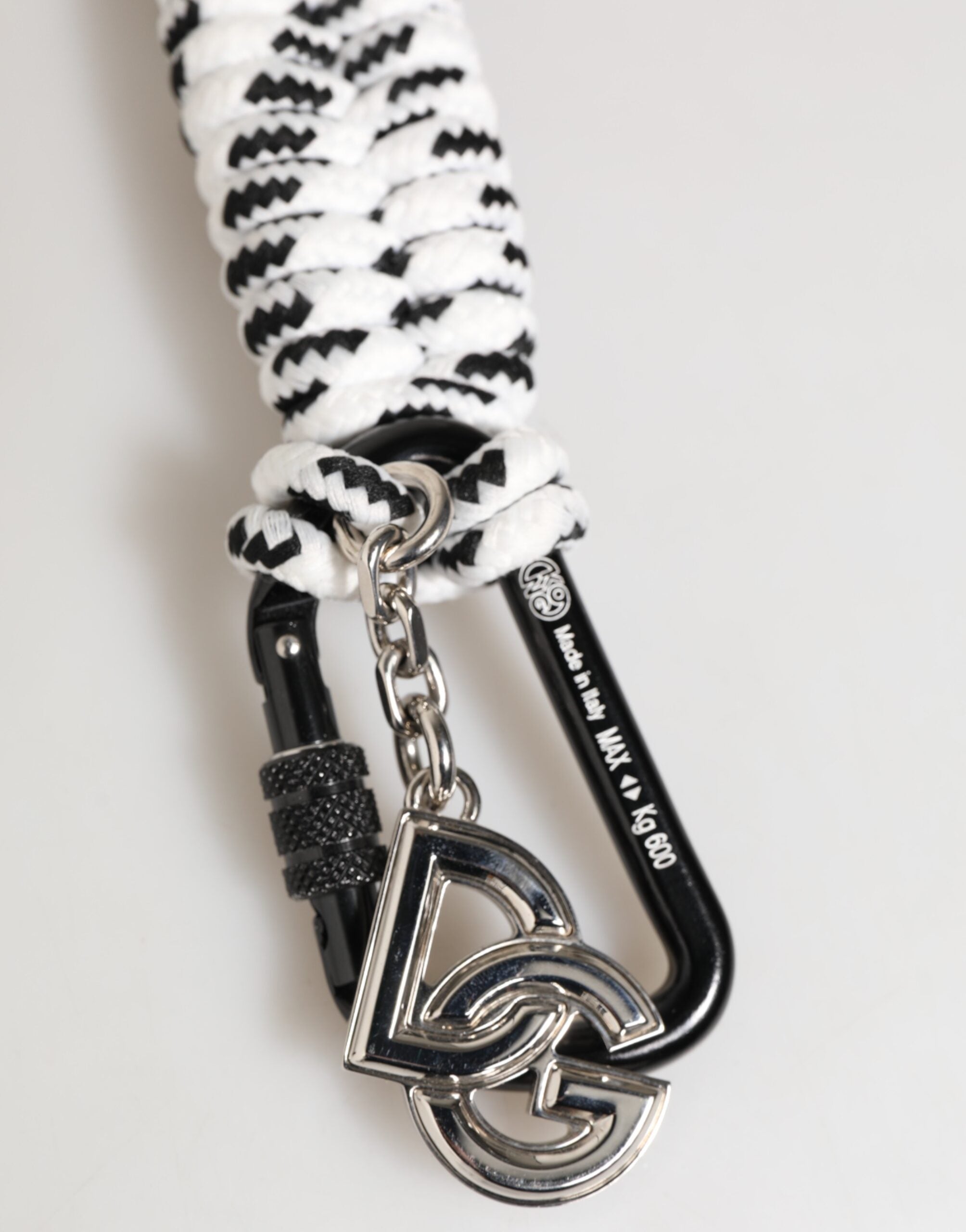 Dolce & Gabbana Black White Polyester Tape String DG Logo Keychain Keyring