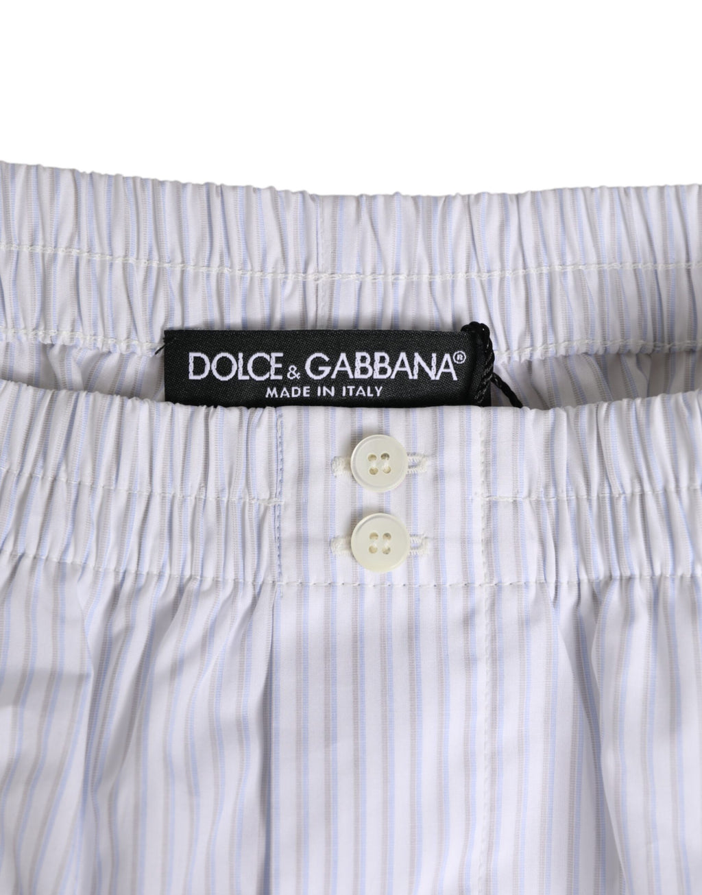 Dolce & Gabbana White Blue Cotton Striped Button Fly Shorts Swimwear