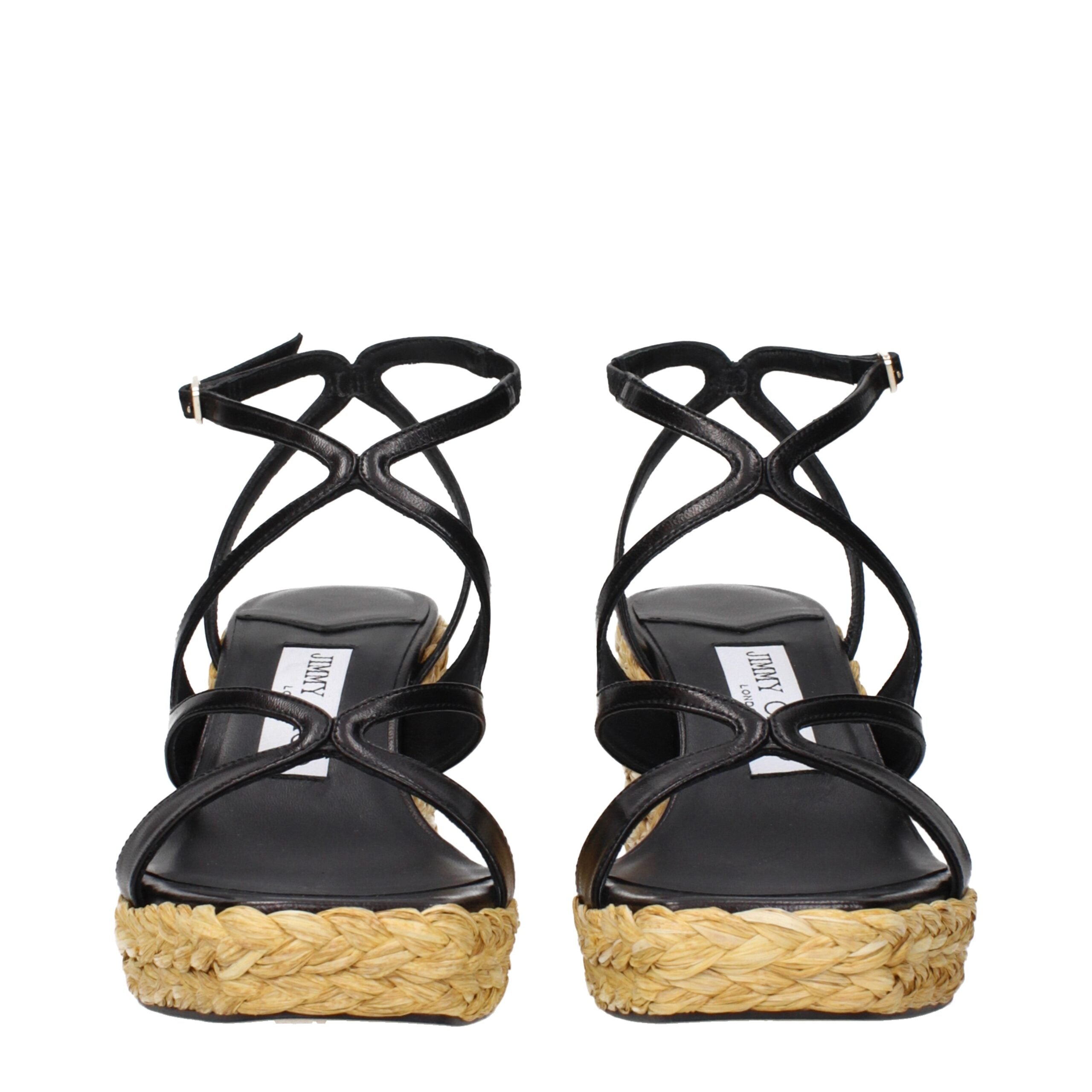 Jimmy Choo Black Leather Wedges Sandals