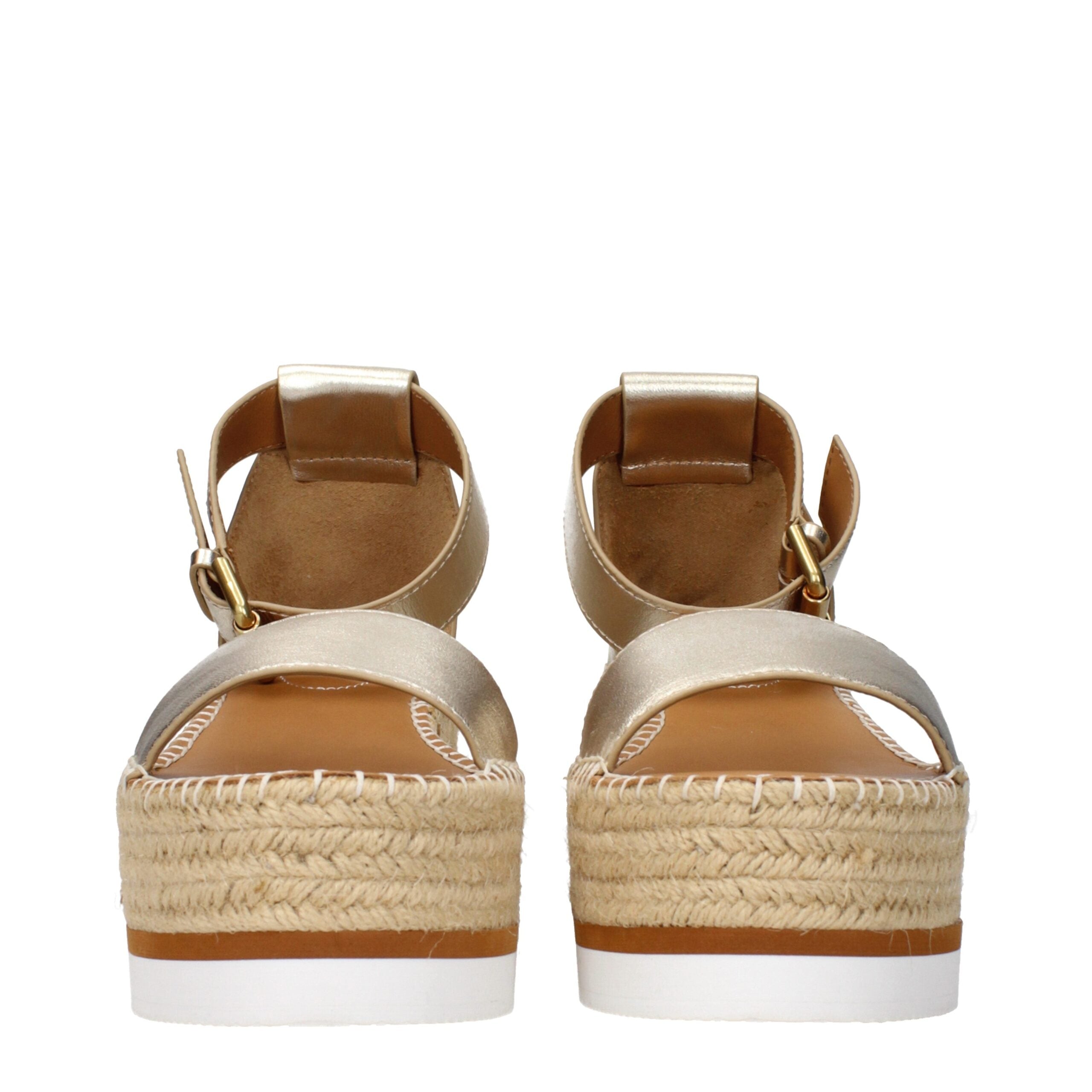 See By Chloé Gold Leather Wedges Sandals