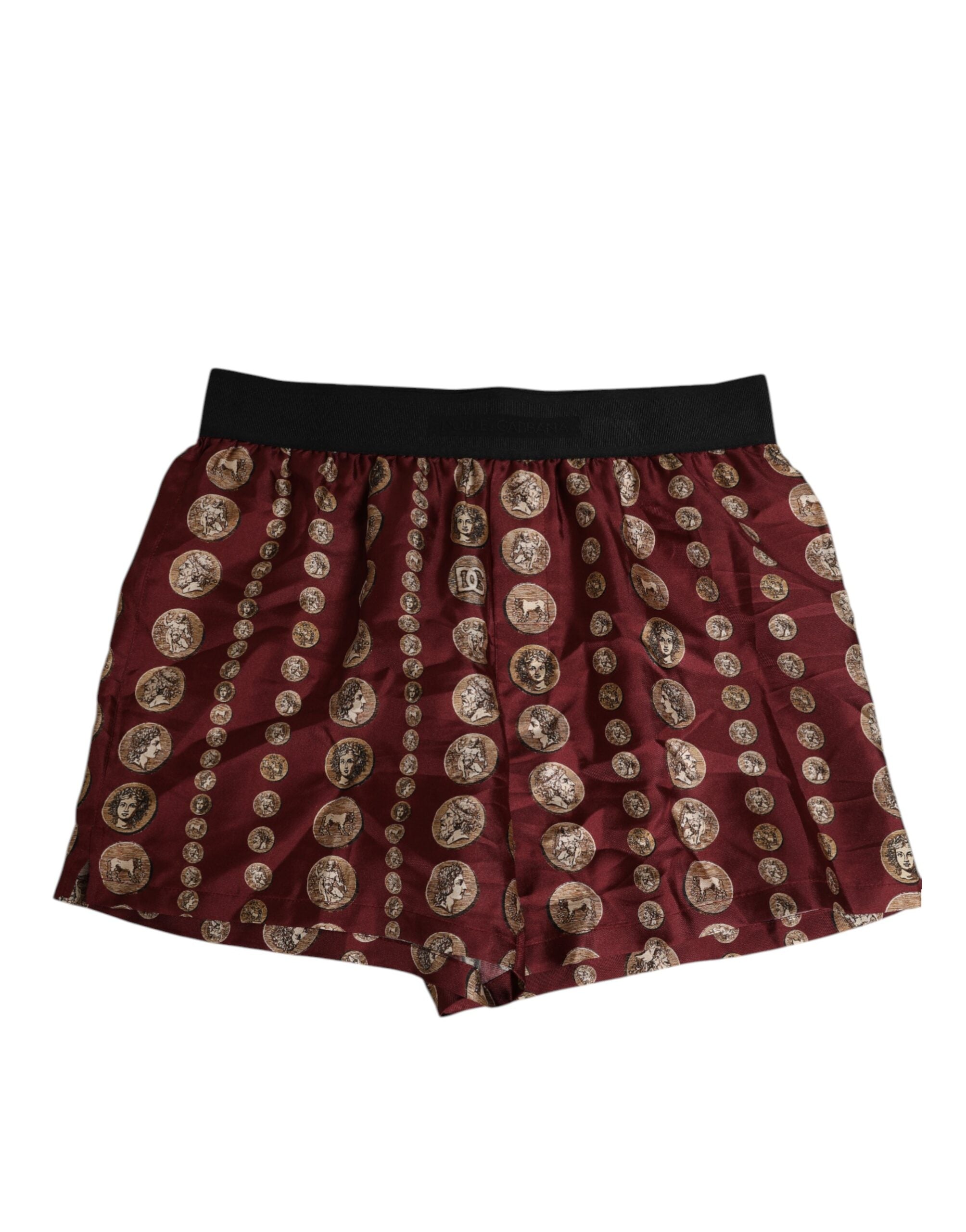 Dolce & Gabbana Burgundy Silk Coin Print Men Boxer Short Swimwear