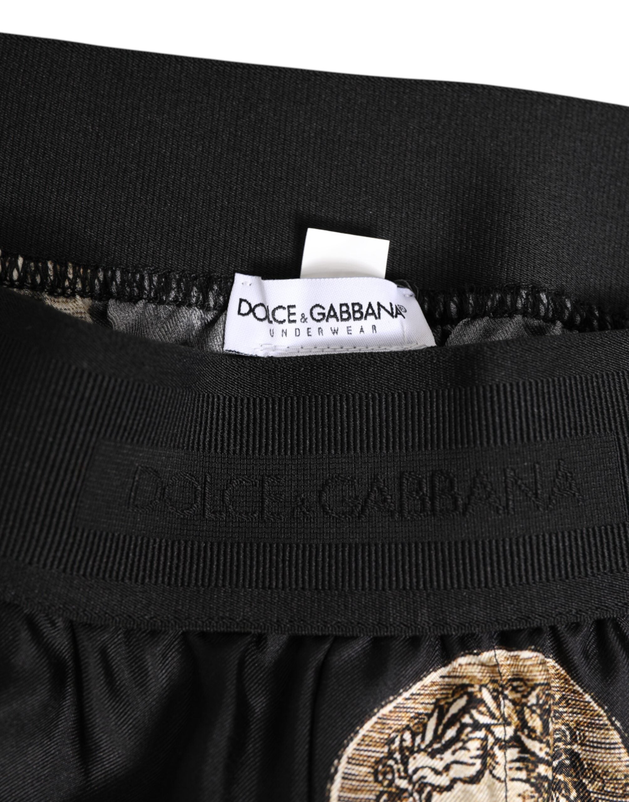 Dolce & Gabbana Black Silk Ancient Coin Print Boxer Short Swimwear