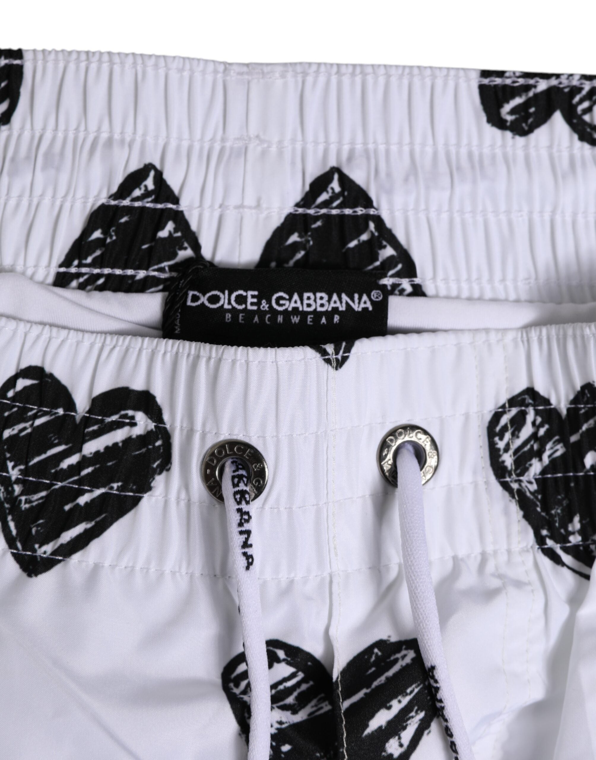 Dolce & Gabbana White Black Heart Print Men Boxer Short Swimwear