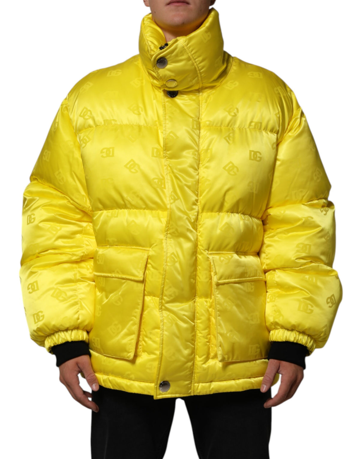Dolce & Gabbana Yellow Nylon Logo Puffer Bomber Men Jacket