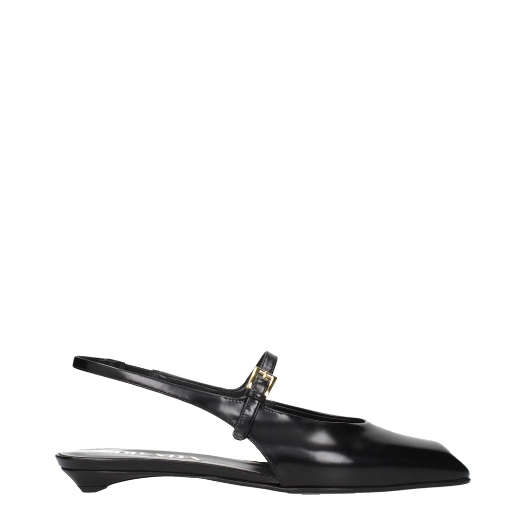 Prada Black Leather Flat Sandals