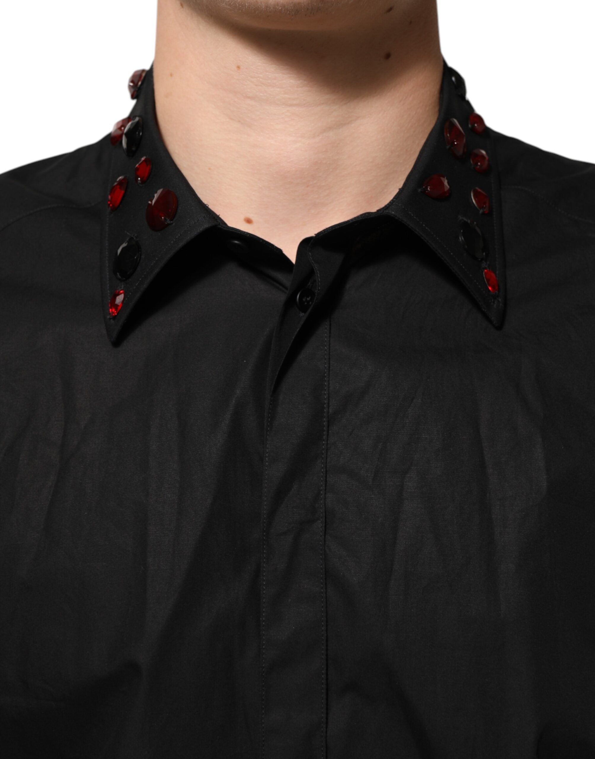 Camisa de hombre Dolce & Gabbana de algodón negro con cuello adornado