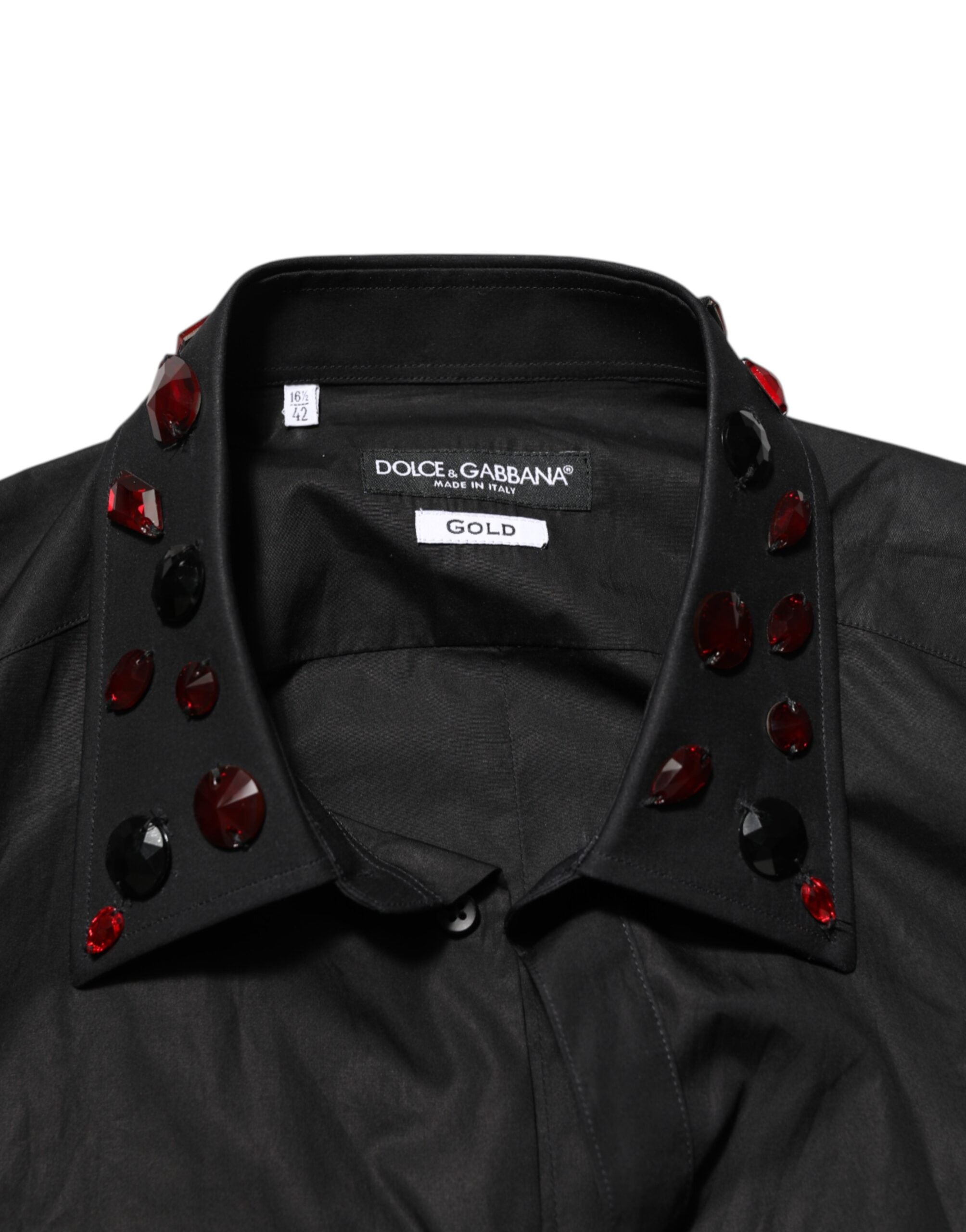 Camisa de hombre Dolce & Gabbana de algodón negro con cuello adornado