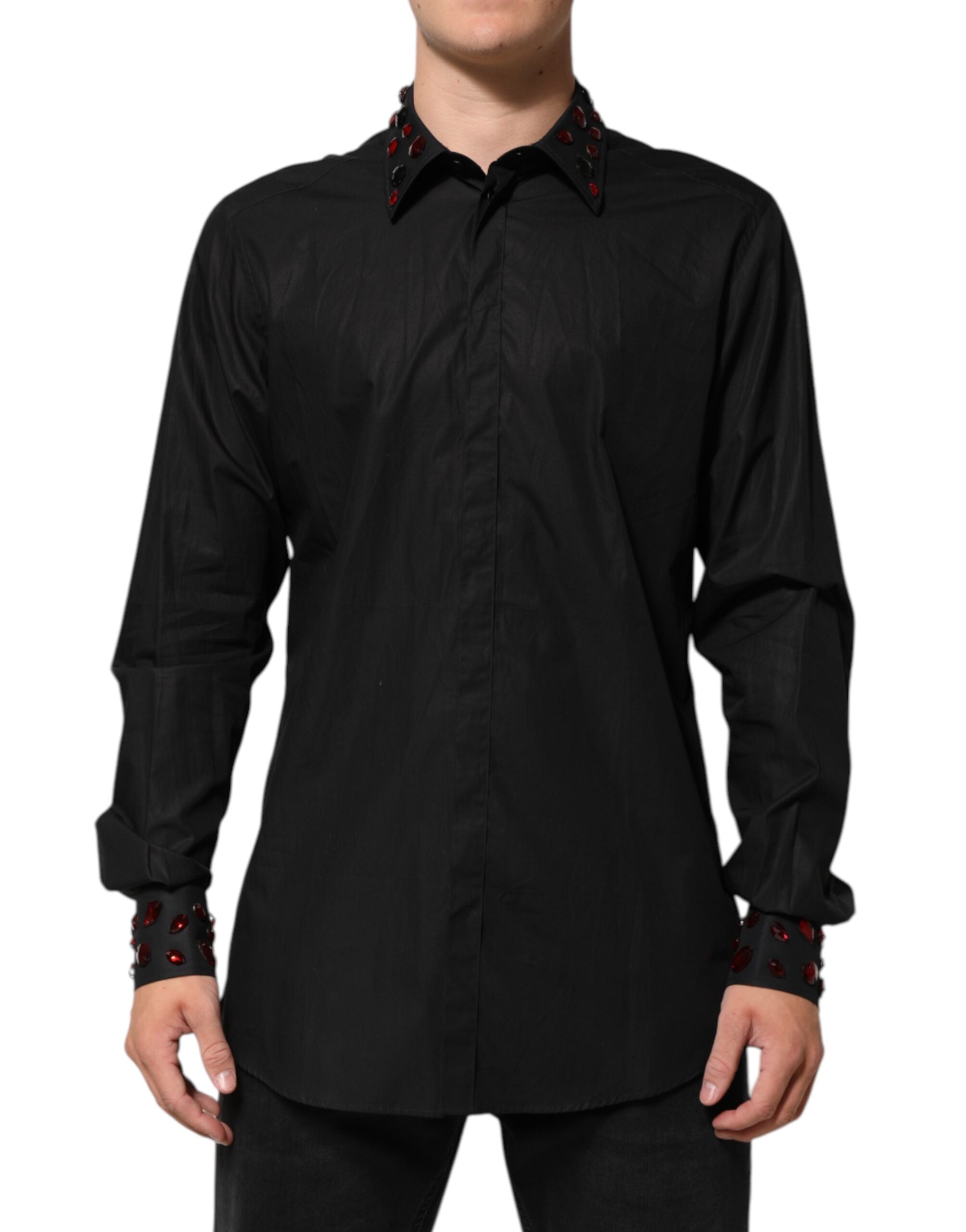 Camisa de hombre Dolce & Gabbana de algodón negro con cuello adornado