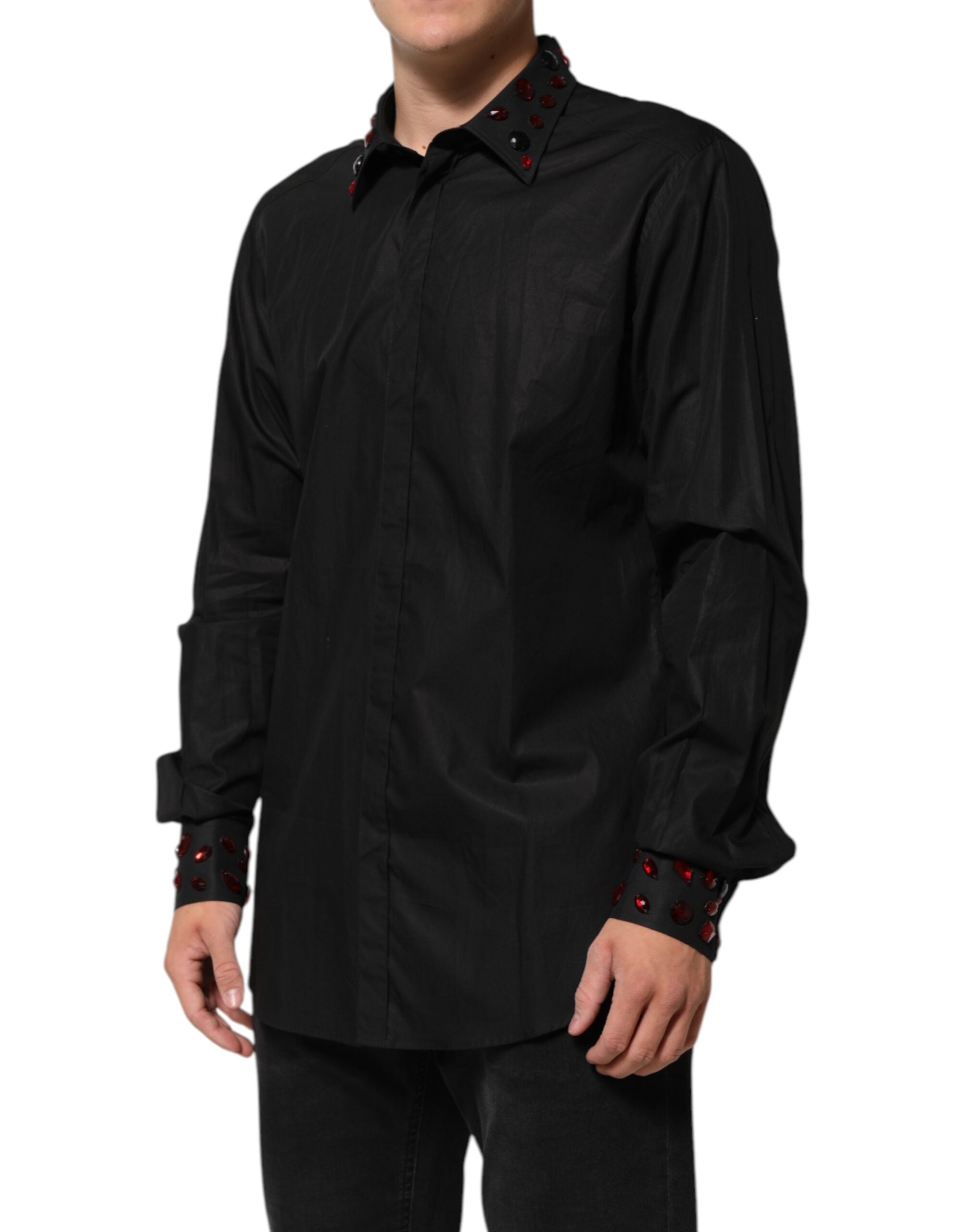 Camisa de hombre Dolce & Gabbana de algodón negro con cuello adornado