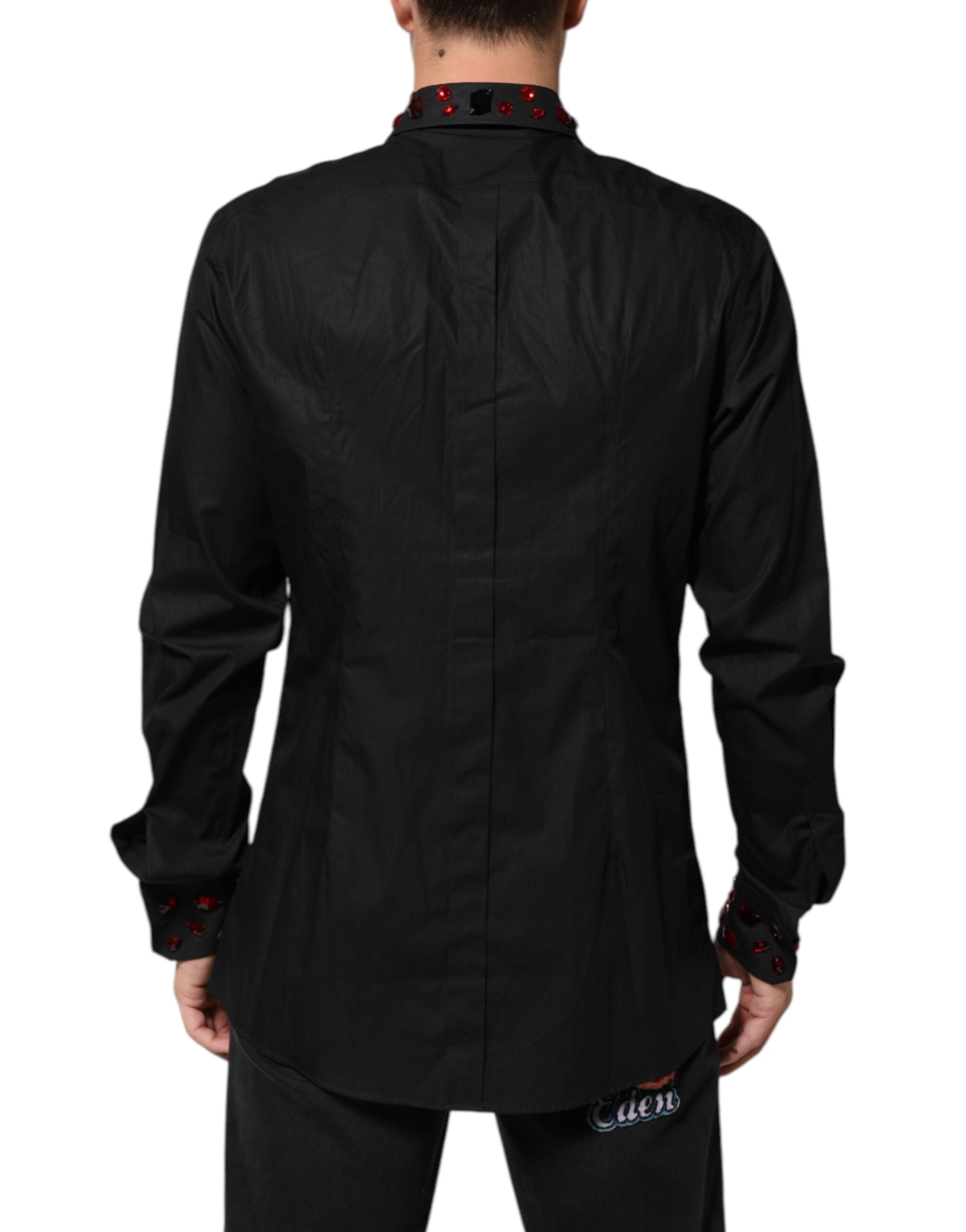 Camisa de hombre Dolce & Gabbana de algodón negro con cuello adornado