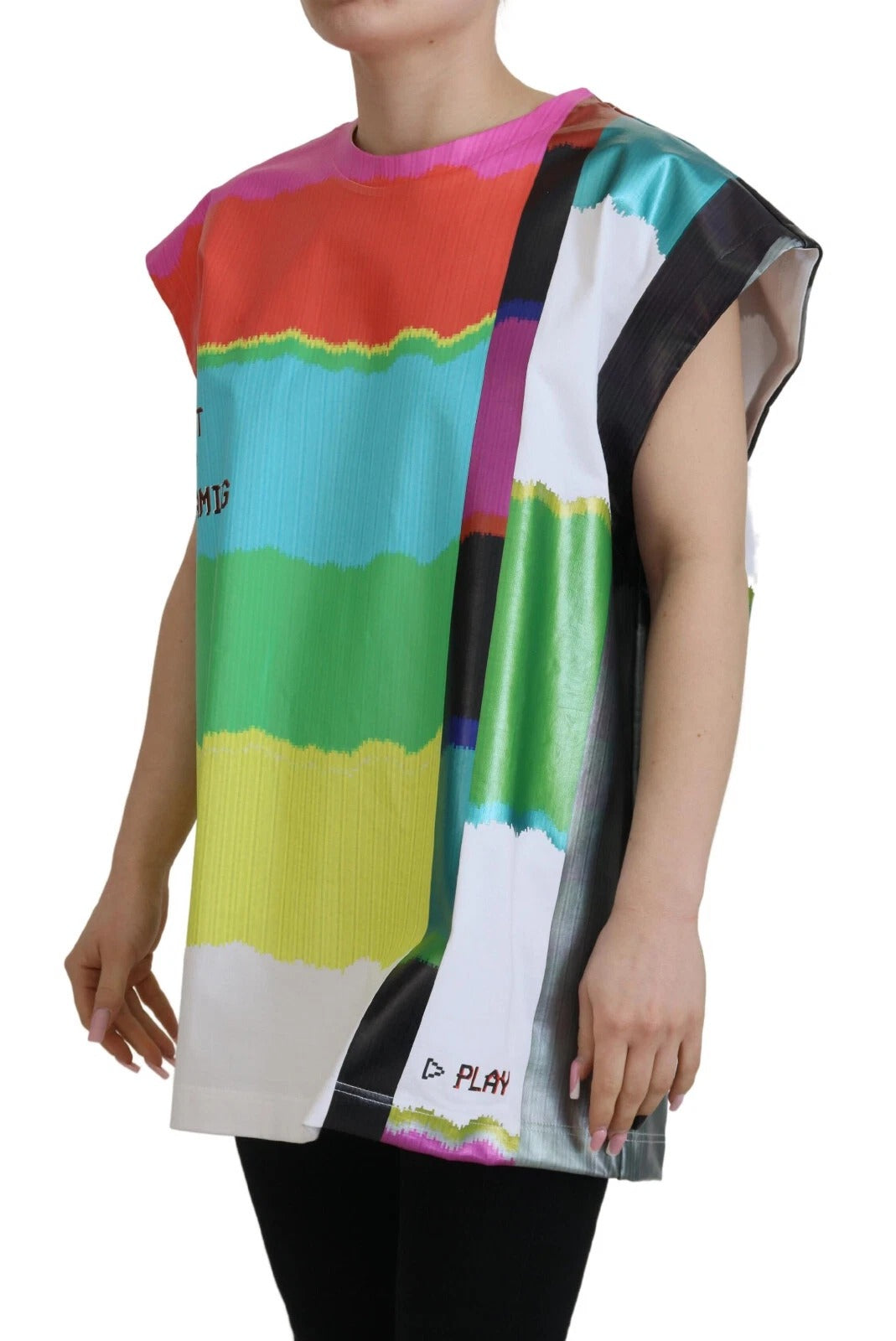 Dolce & Gabbana Multicolor Print Blouse Cotton Tank TV Print T-shirt