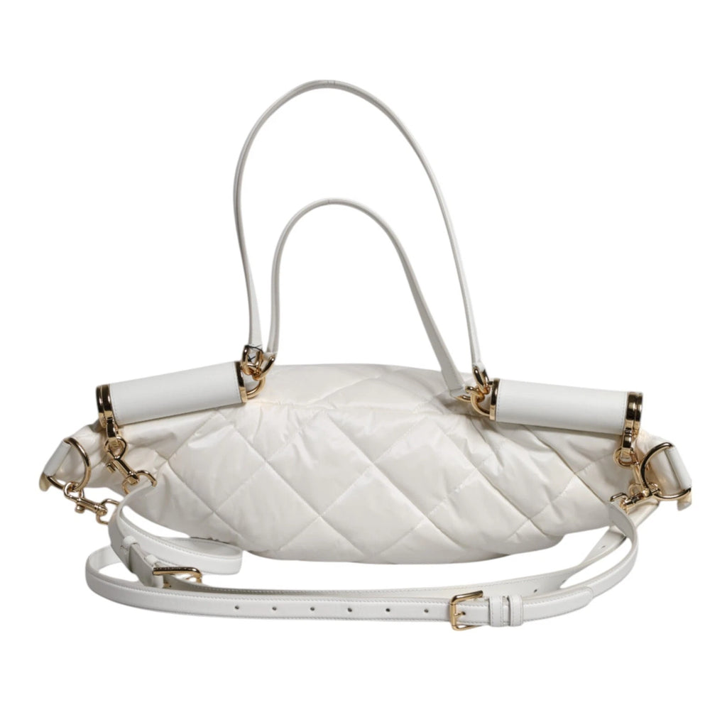 Dolce & Gabbana White Quilted Logo 90's Sicily Belt Waist Fanny Pack Bag