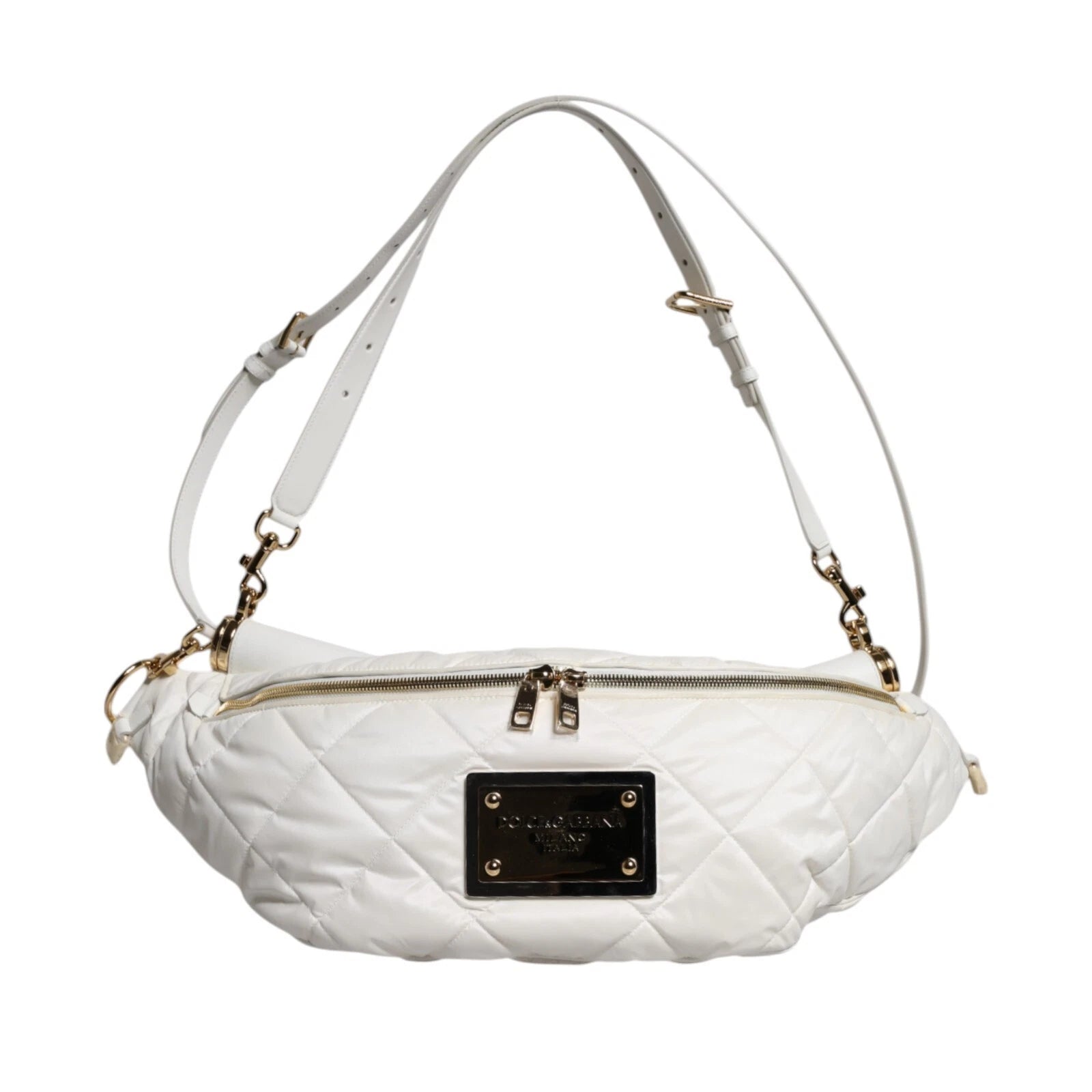 Dolce & Gabbana White Quilted Logo 90's Sicily Belt Waist Fanny Pack Bag