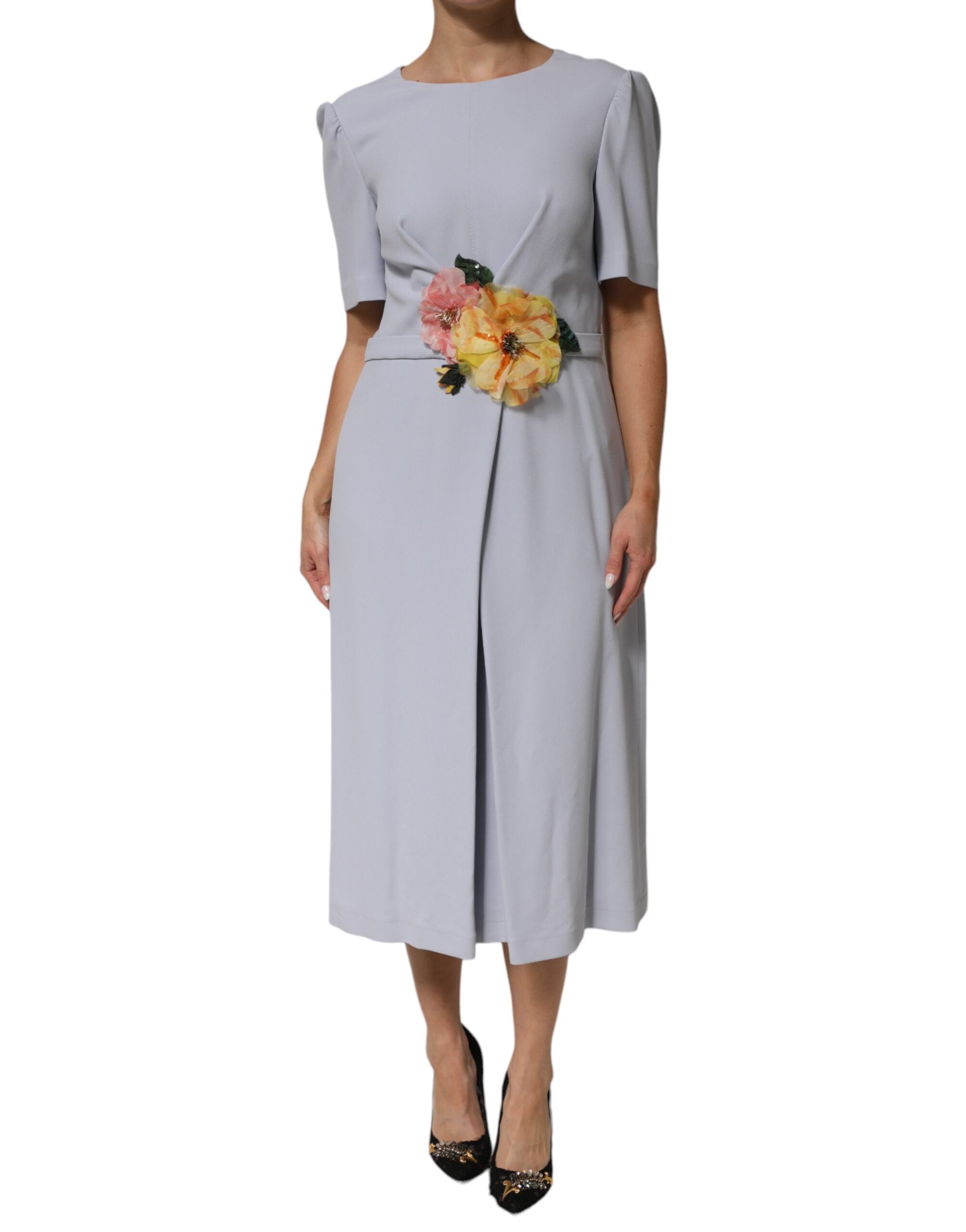 Vestido Dolce & Gabbana de mezcla de viscosa azul claro con aplicaciones florales