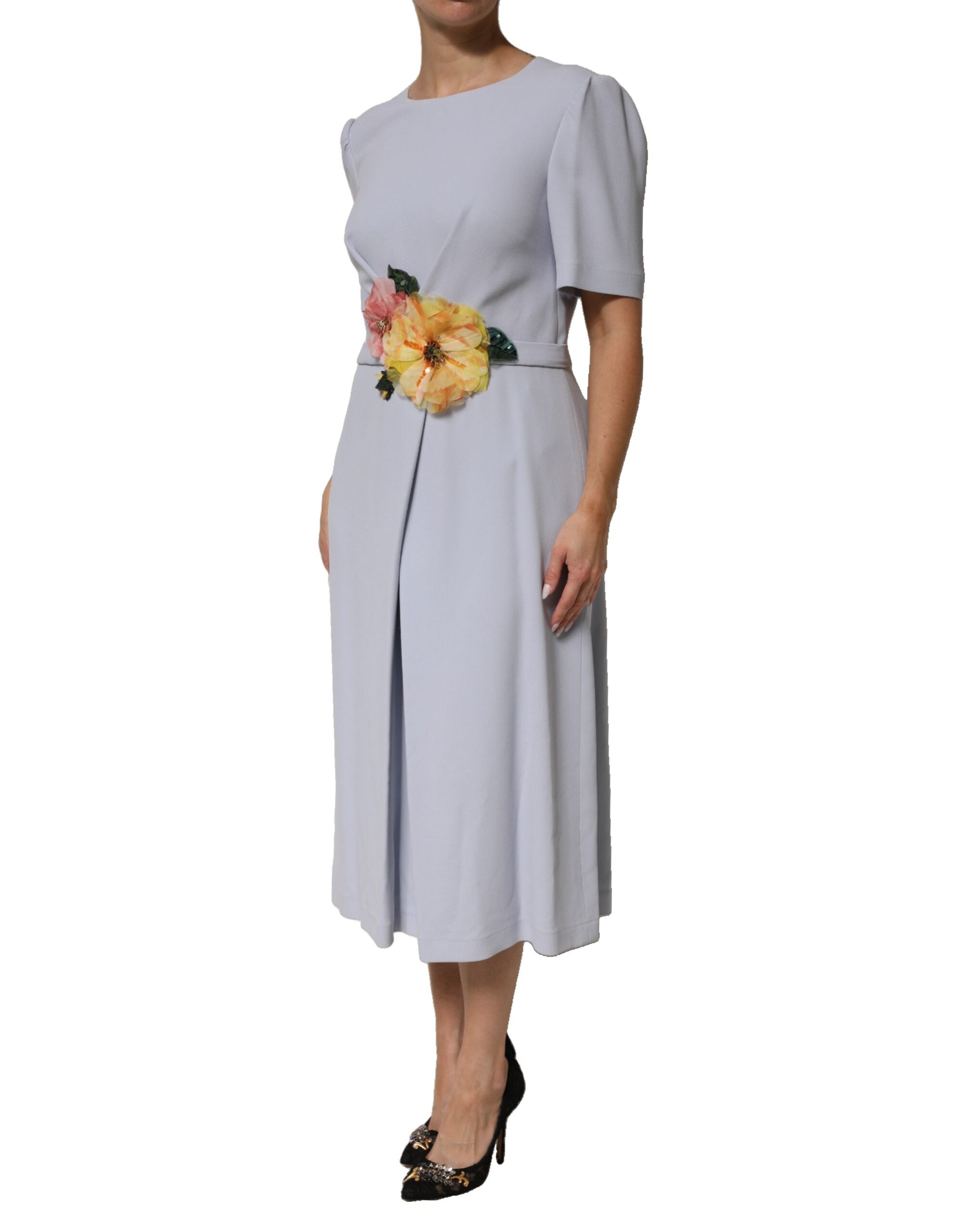 Vestido Dolce & Gabbana de mezcla de viscosa azul claro con aplicaciones florales