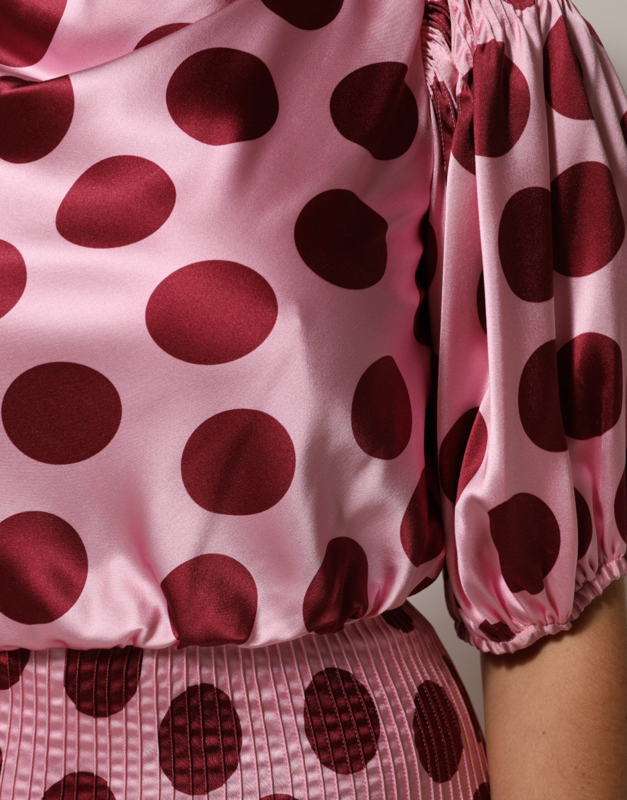 Dolce & Gabbana Pink Red Polka Dot Silk Satin Maxi Gown Dress