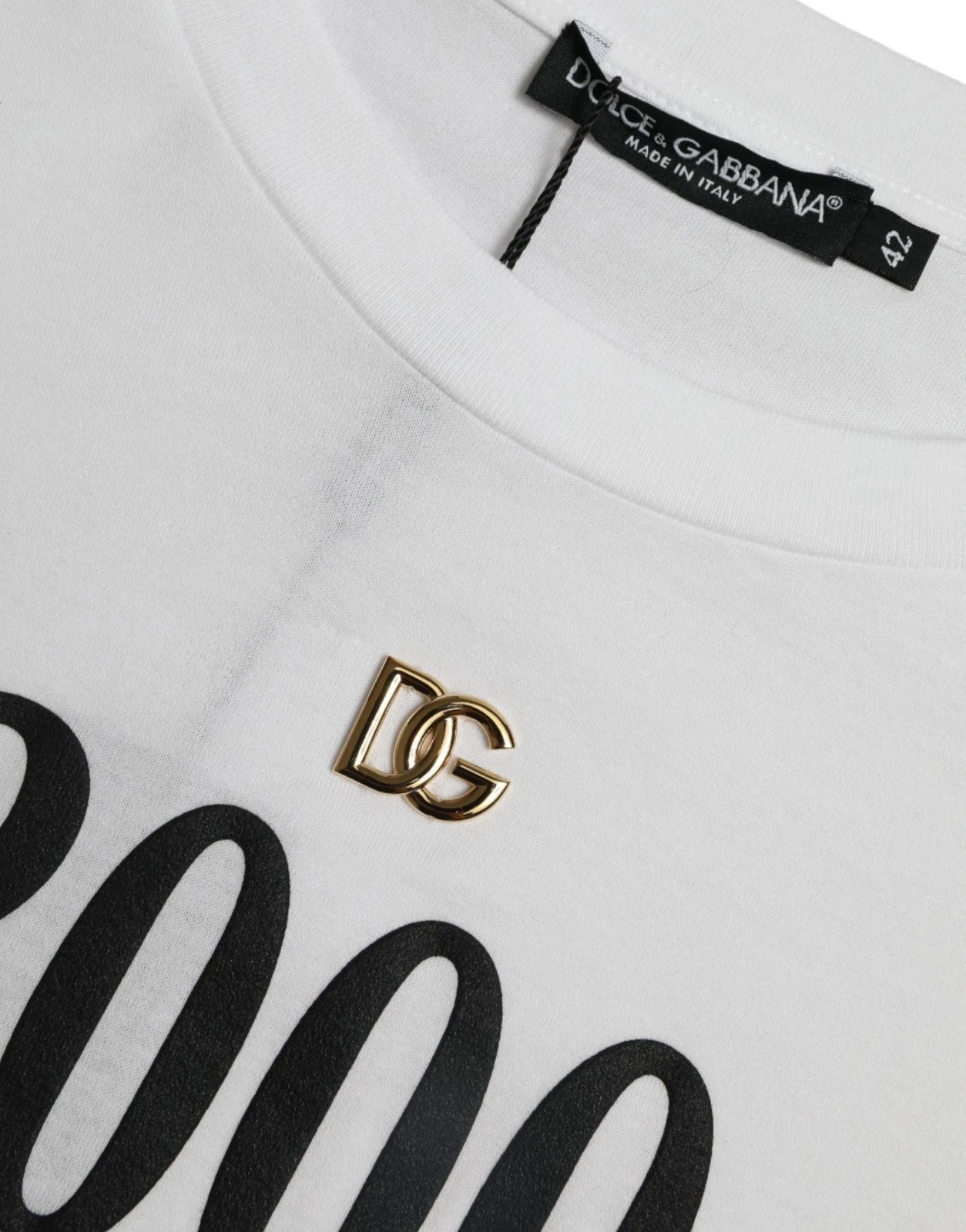 Camiseta Blanca de Algodón con Logo Estampado de Moda de Dolce & Gabbana del 2000