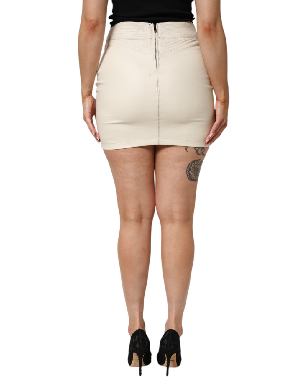Guess Beige Faux Leather Quilted Mini High Waist Women  Skirt