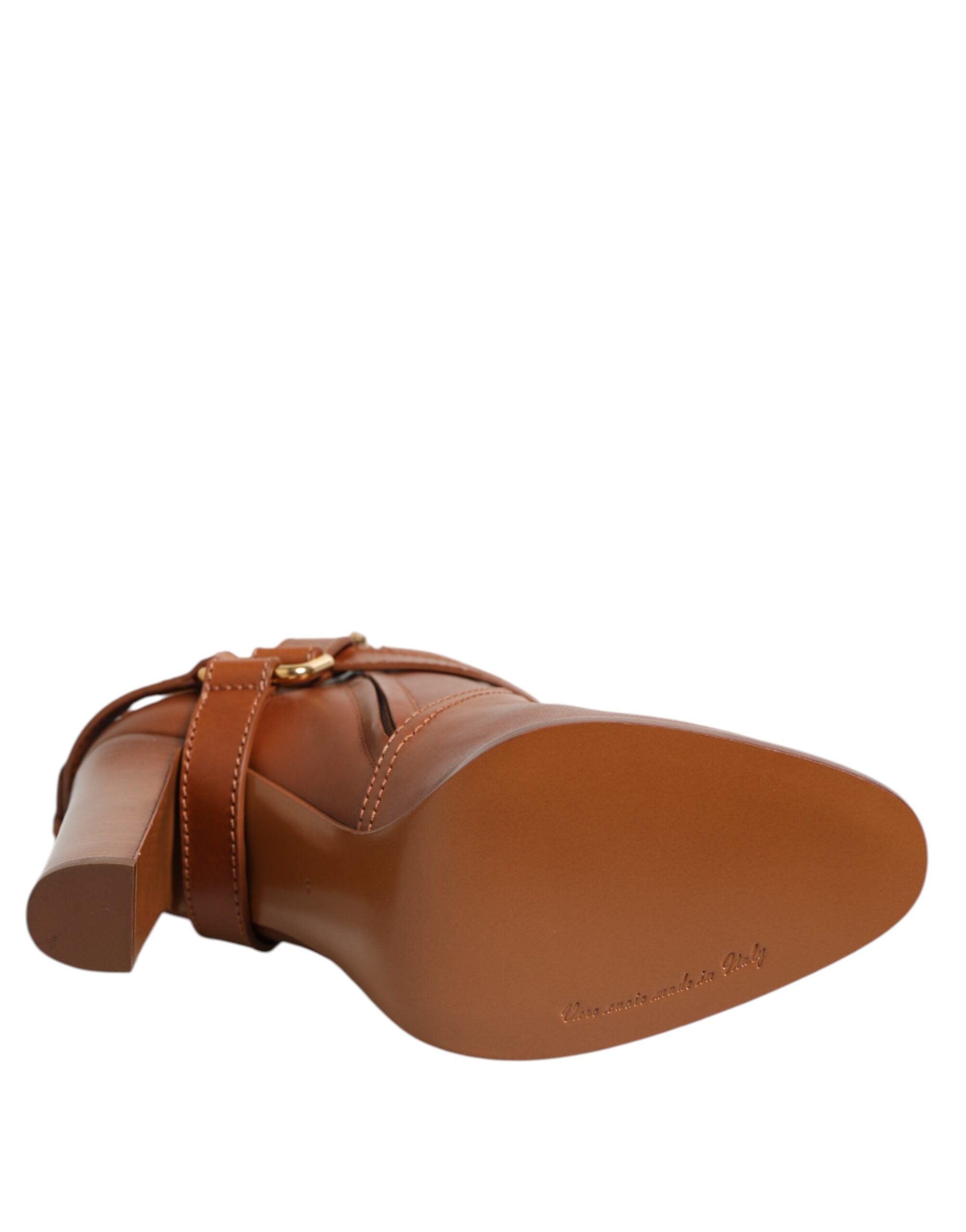 Botines de piel marrón con hebilla y logo DG de Dolce & Gabbana